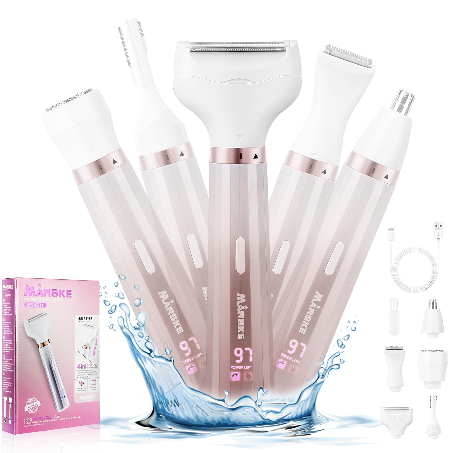Electric Razors for Women, 5 in 1 Electric Shaver Razor Women Painless Facial Hair Remover, Rechargeable Bikini Trimmer for Wome