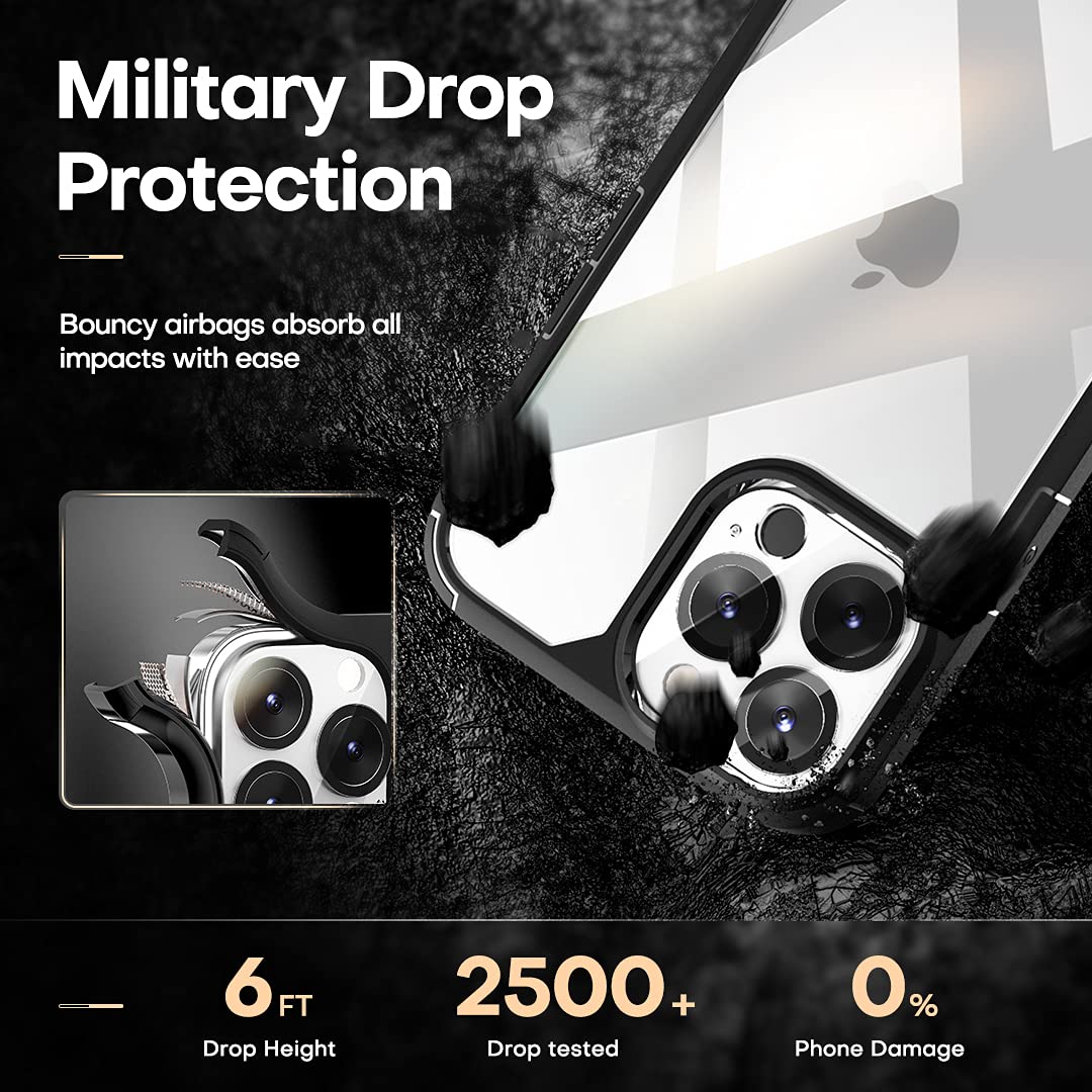 Tauri 5 In 1 For Iphone 13 Pro Case Black, [Not Yellowing] [Military Grade Protection] Slim Shockproof Phone Lanyard Case For Ip