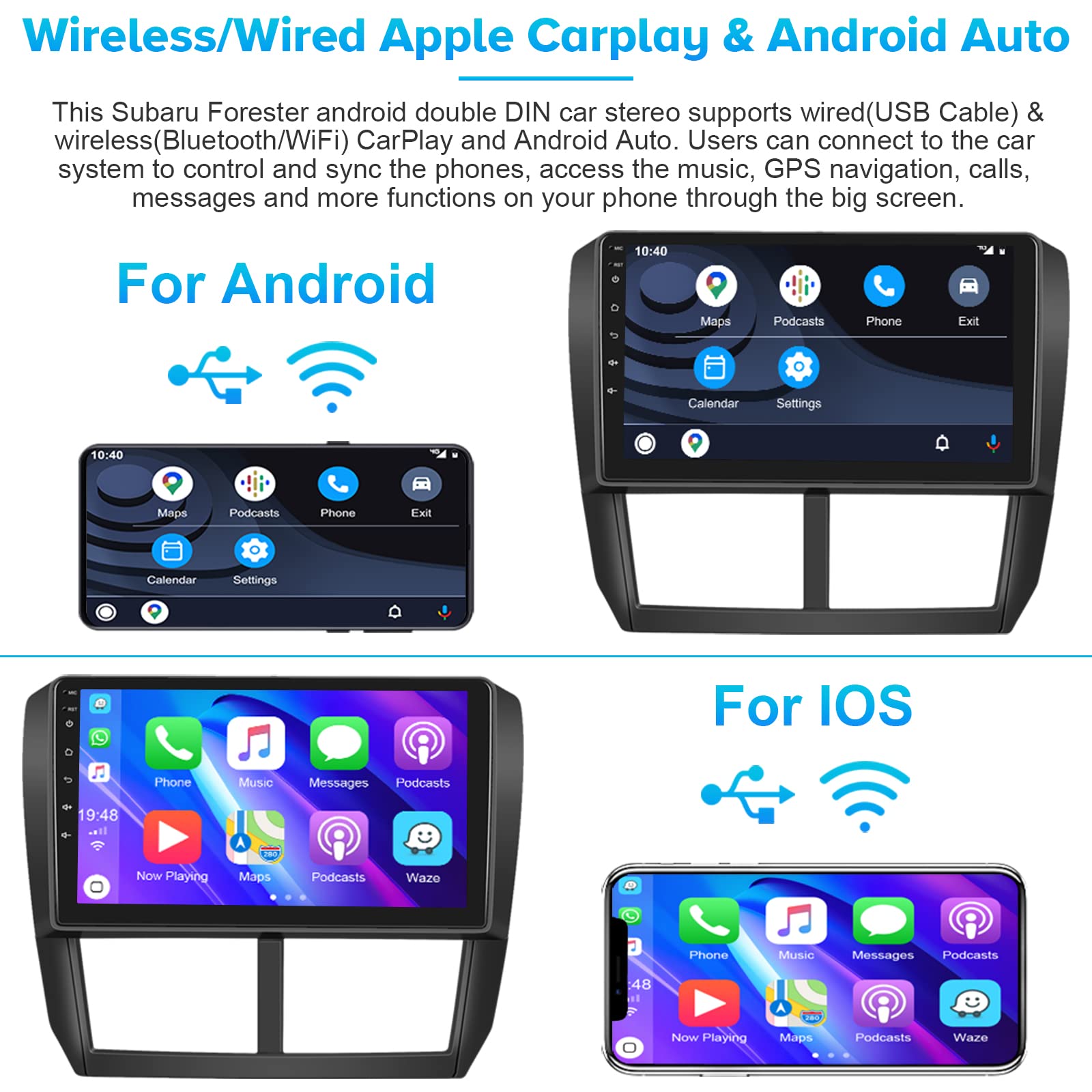 Roinvou 2+64G Android 13 Carplay Stereo For 2008 2012 Subaru Forester Impreza Wrx Sti, Wireless Carplay Radio With Android Auto,