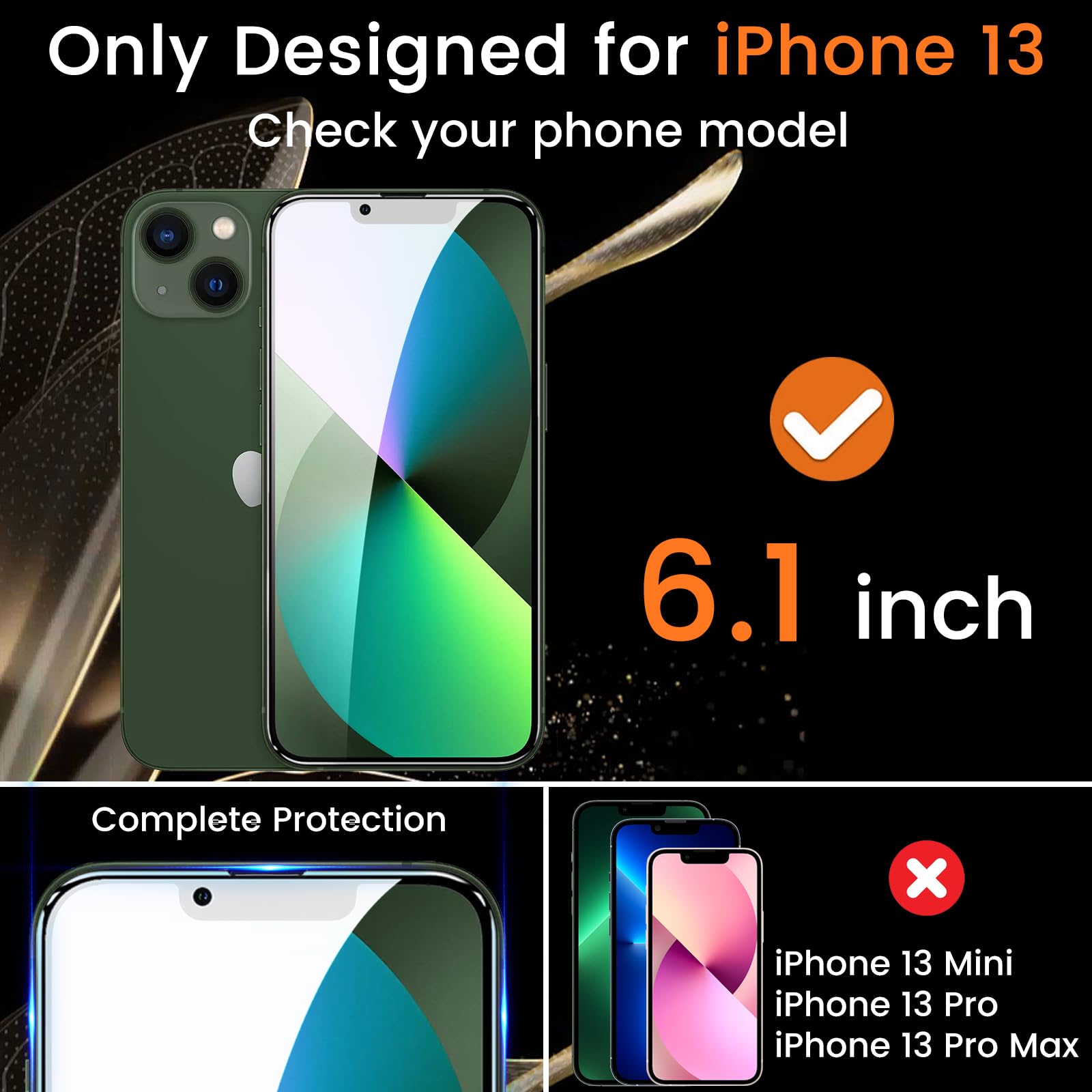 Lesakit 3+3 Pack Privacy Screen Protector For Iphone 13 6.1 Inch With 3 Pack Camera Lens Protector, Anti Spy Tempered Glass Film