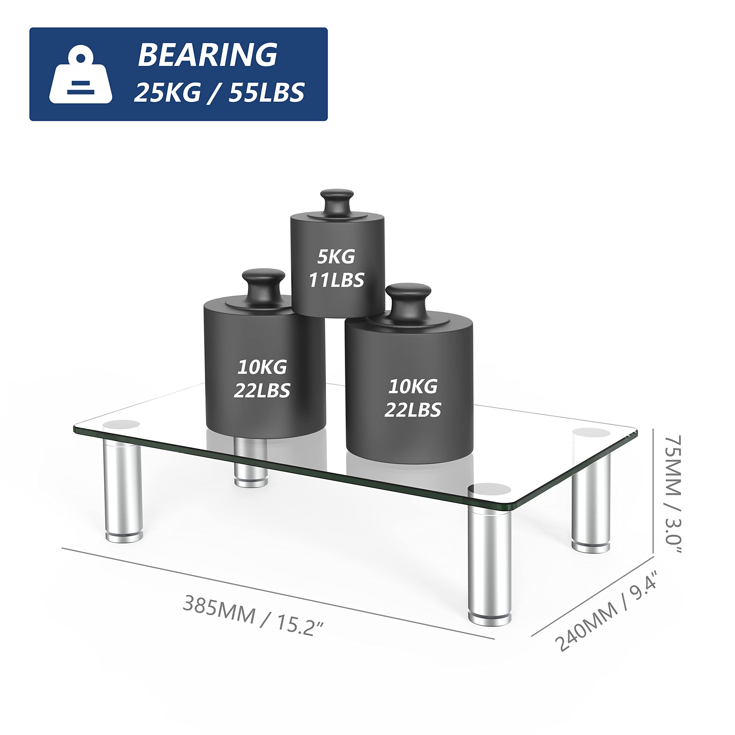 FITUEYES 2 Pack Monitor Stand �Adjustable Glass Computer Monitor Riser, Clear Desktop Stand for Laptop TV Computer Screen, Desk Organization, Office Supplies, DT103803GC