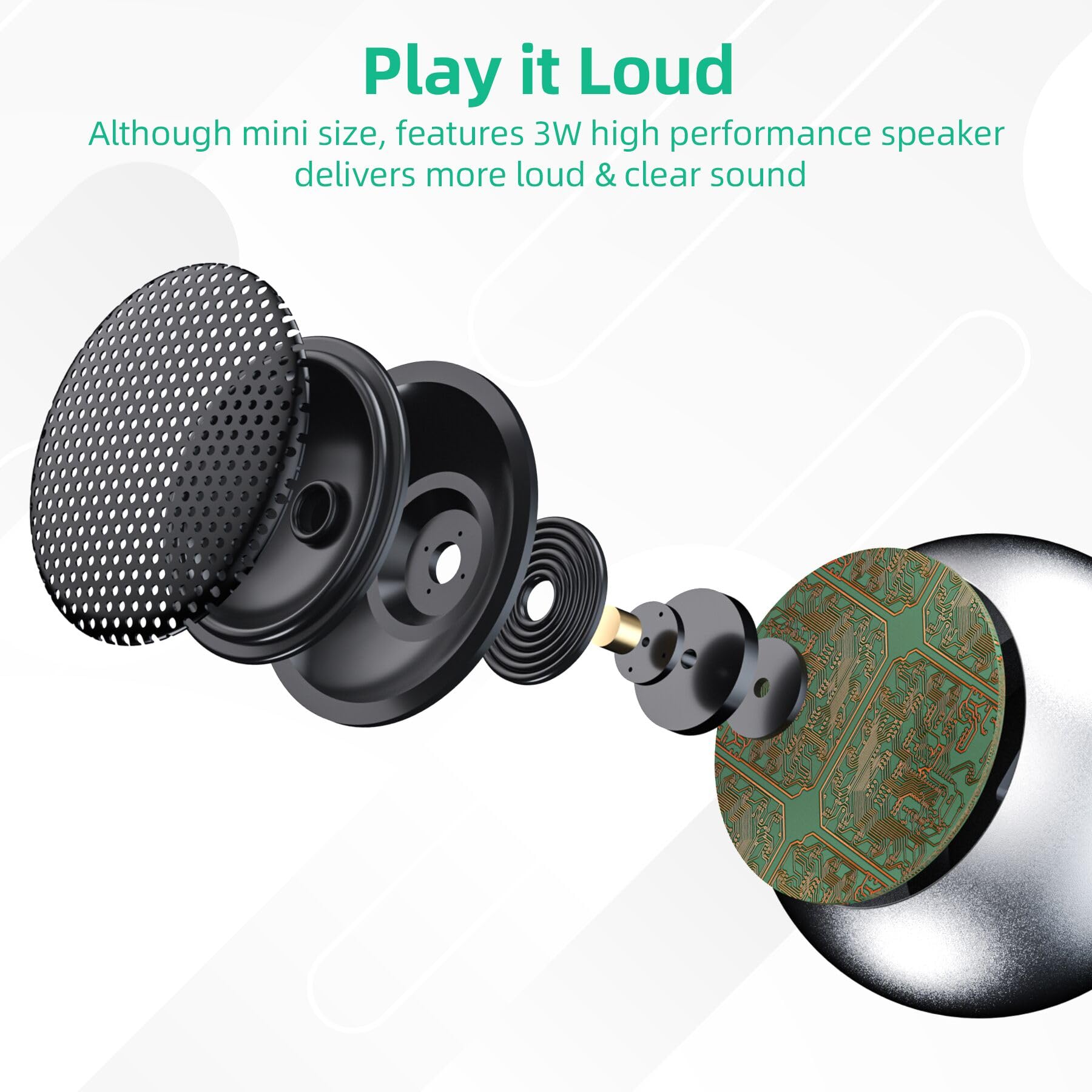 Sevenka 2 Mini Speakers, 3W Portable Small Speaker With Strap, Water Resistant, Wireless Stereo Pairing, Rechargeable Metal Mini