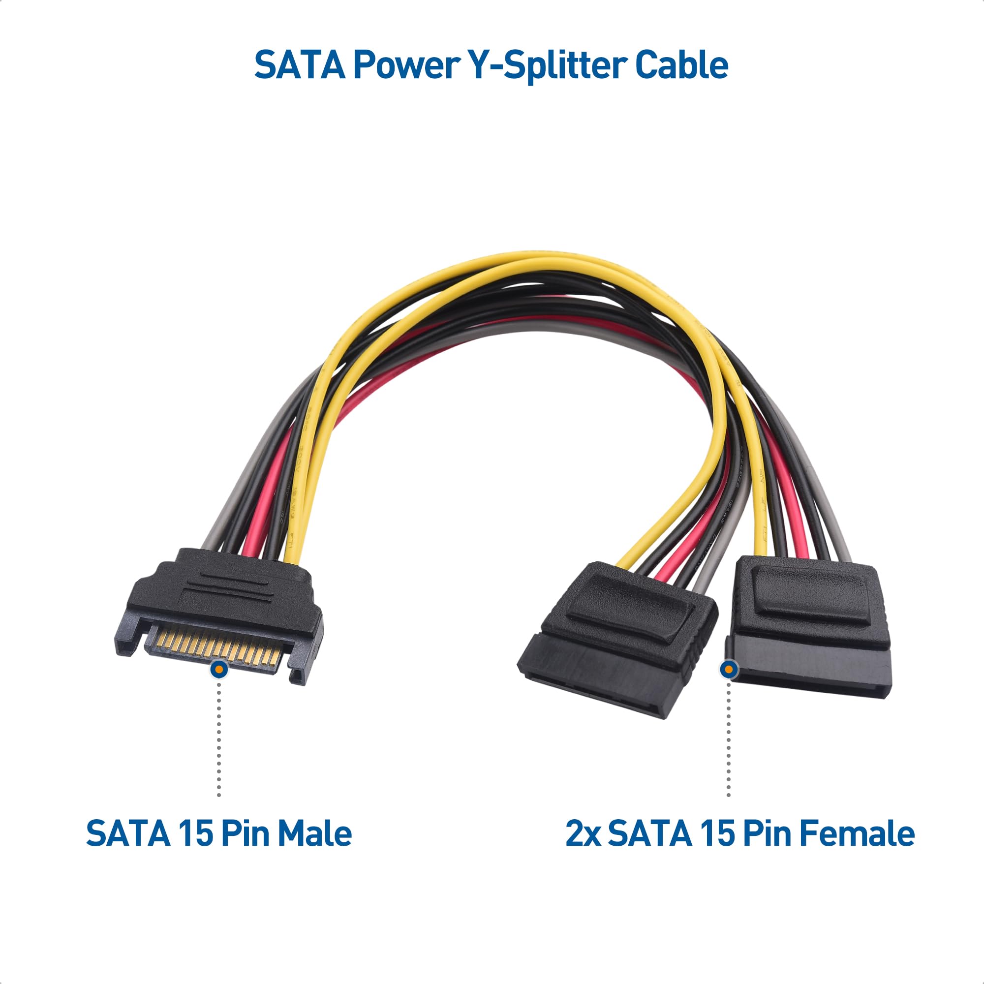 Cable Matters 3 Pack 15 Pin Sata Power Splitter Cable 8 Inches, Sata Power Y Splitter Cable, Sata Splitter