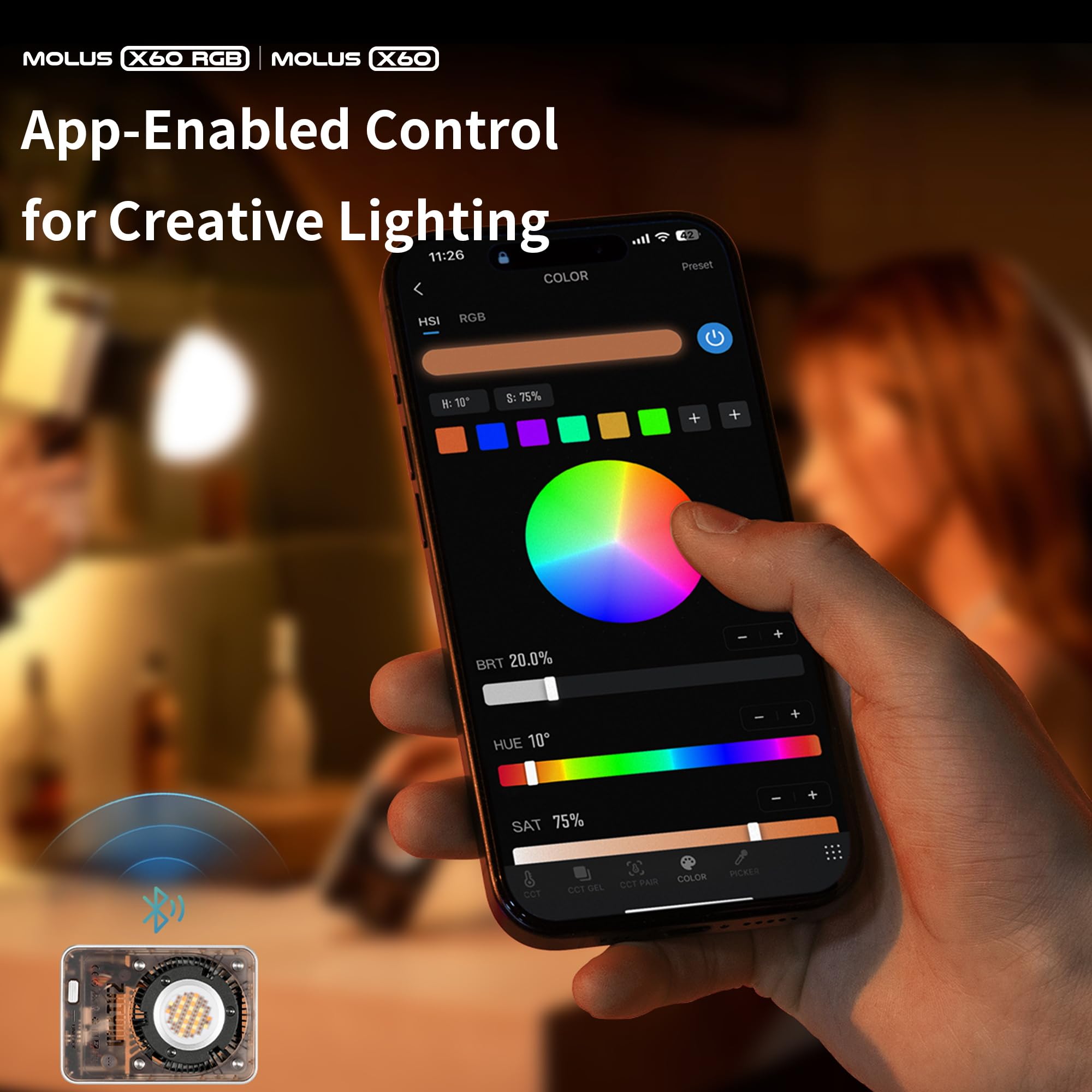 Zhiyun Molus X60 Rgb Combo 60W Cob Video Light, 319G Portable Led Light, 2700K 6500K Cri 95 Tlci 98 W/Detachable Grip Battery,Su