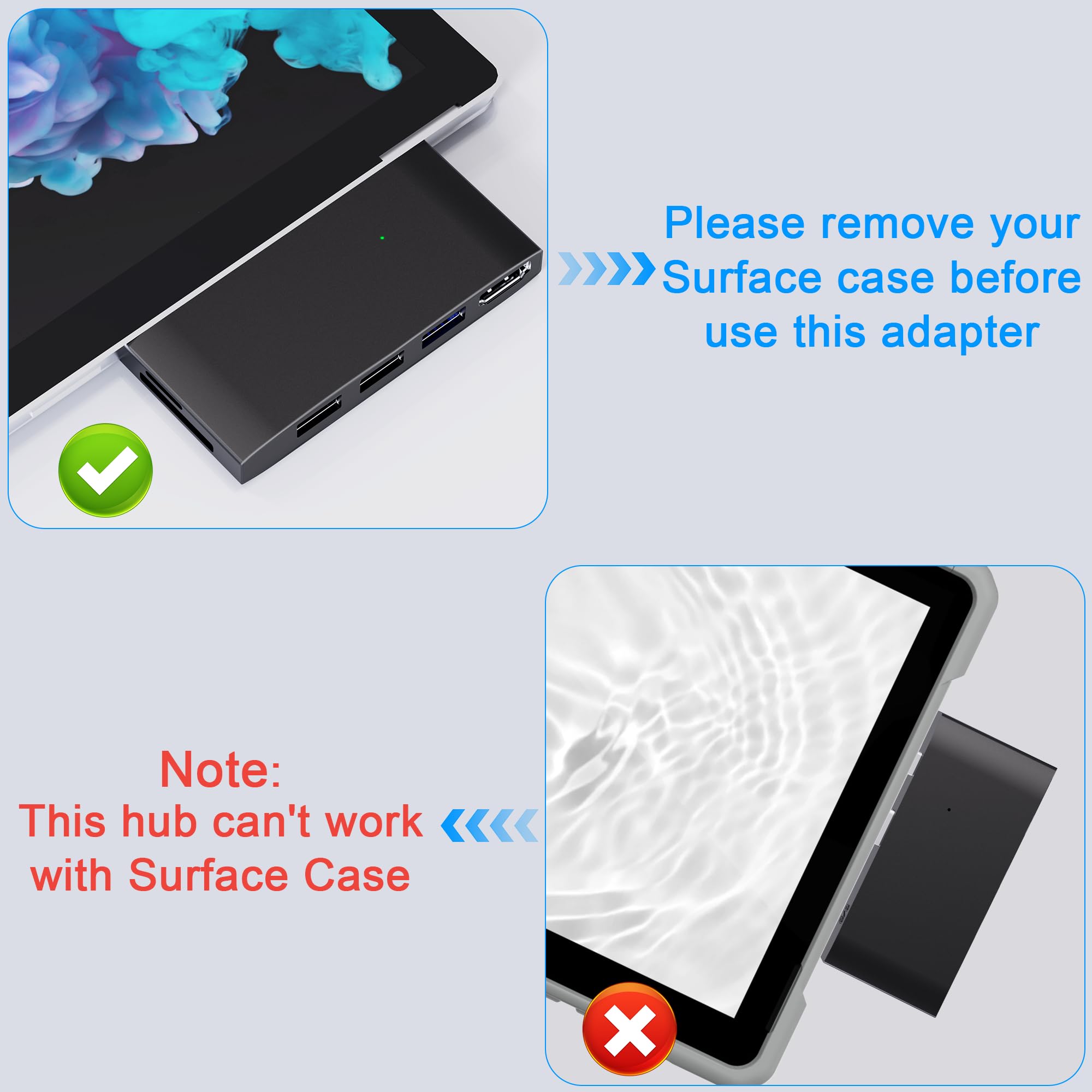 Surface Pro 6/Pro 5/Pro 4 Usb3.0 Hub Docking Station, Surface Pro Usb Hub Adapter, Sd/Tf Slot, 4K@30Hz Hdmi Converter Surface Ac