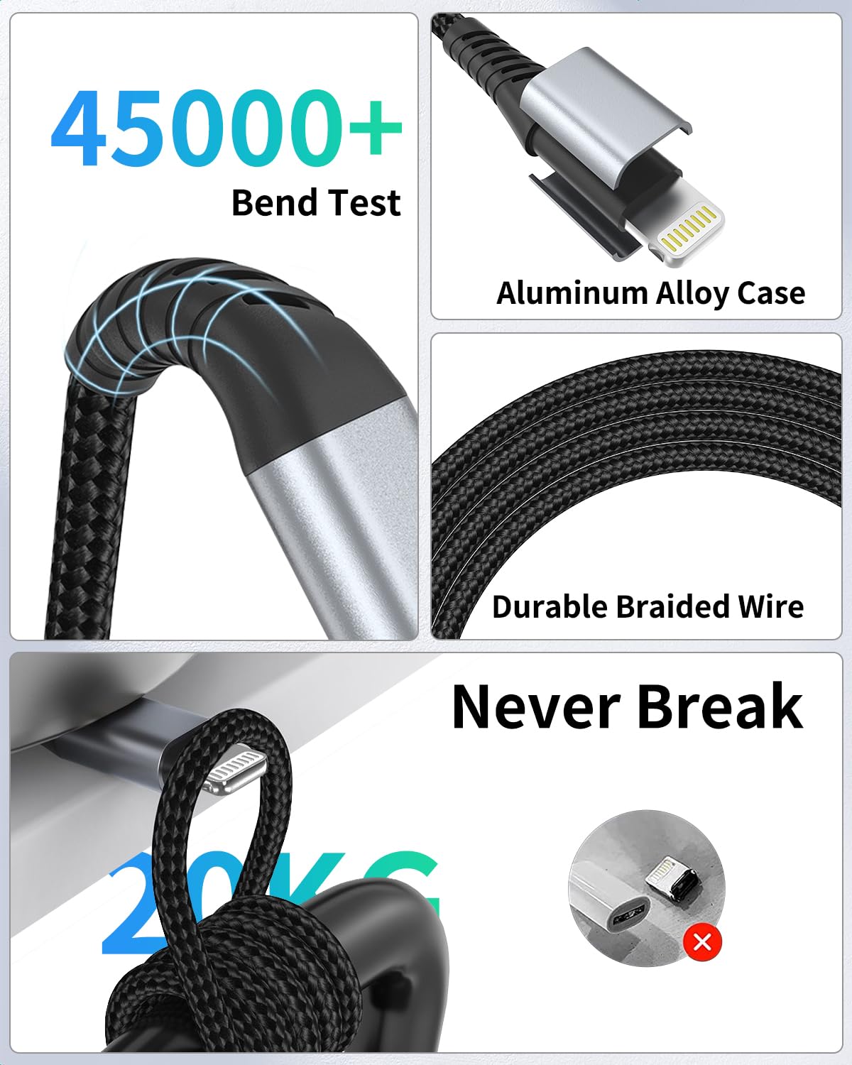 2Ft Usb C To Lightning Cable Short, 3Pack Iphone Charging Cable Usb C Braided 2 Foot Type C To Lightning Cable Pd Fast Charging