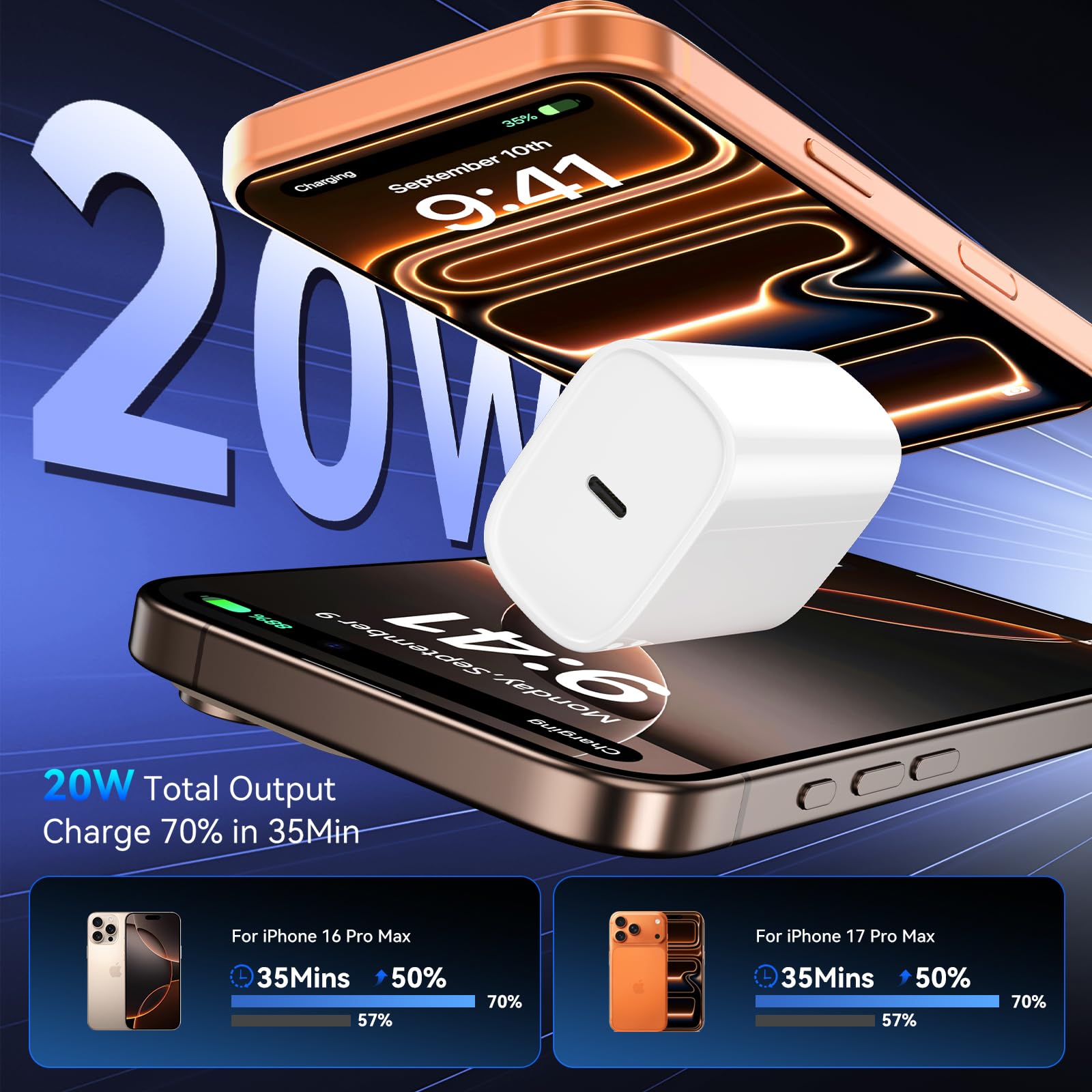 Iphone 15 Charger Fast Charging, 20W Usb C Fast Charger Block With 10Ft Long Usb C Charging Cable Cord For Iphone 15/15 Pro/15 P