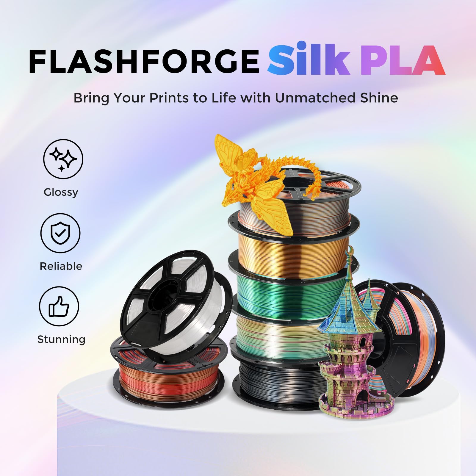 Flashforge Silk Dual Color Filament, Pink And Yellow 2 In 1 Coextrusion Silk Pla Filament 1.75Mm, 3D Printer Filament Color Chan