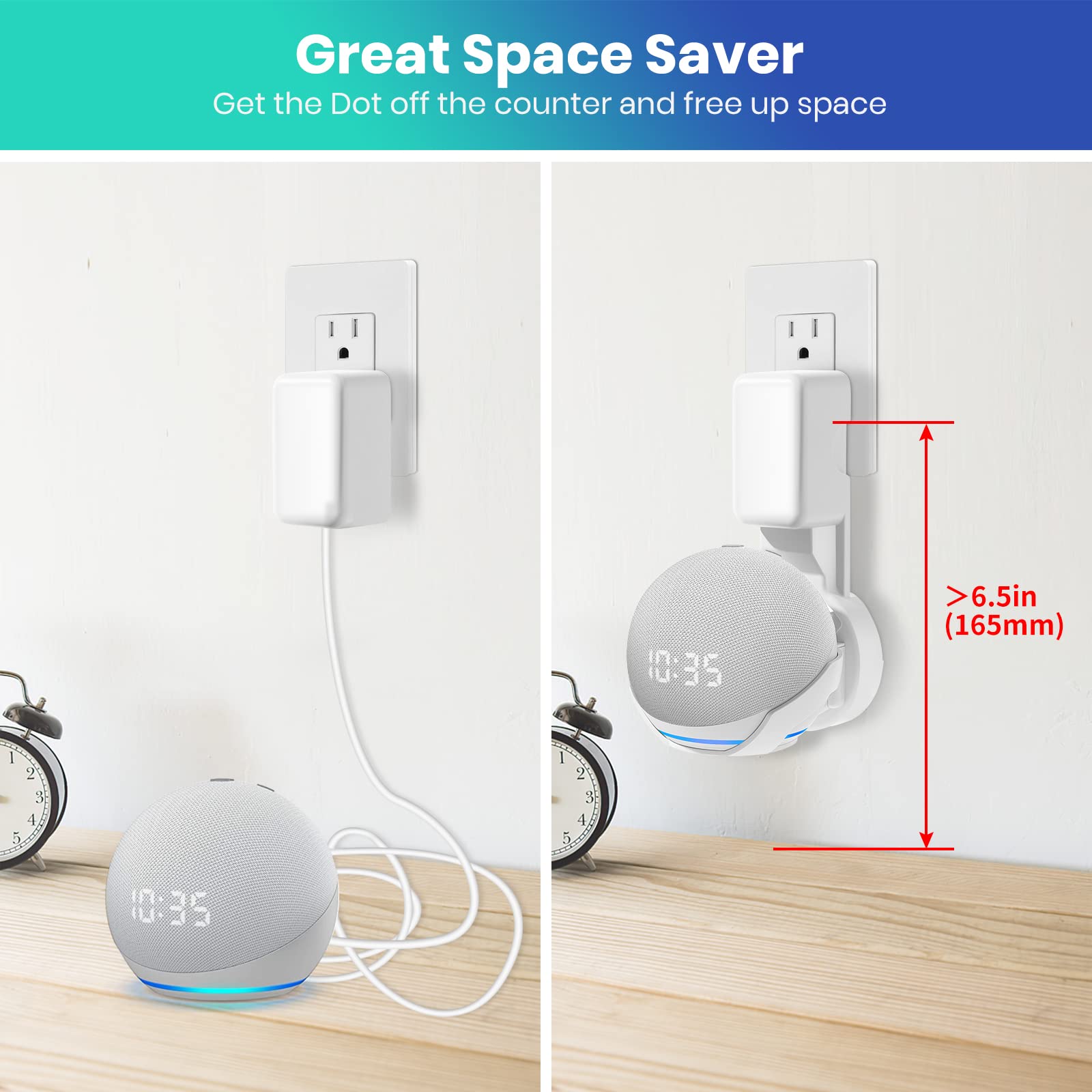 Fuqintop Wall Mount Holder For Echo Dot 5Th Generation(2022 Release), Outlet Hanger For Echo Dot 5Th & 4Th Gen, Space Saving Dot