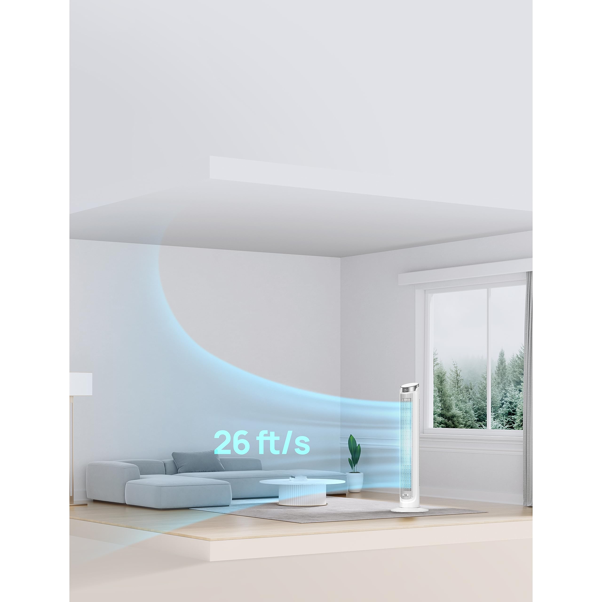 Dreo Smart Tower Fans That Blow Cold Air, Standing Fan For Bedroom, 90� Oscillating, 26Ft/S Velocity Quiet Floor Fan With Remote, 8H Timer, Voice Control Bladeless Fans For Indoors, Works With Alexa