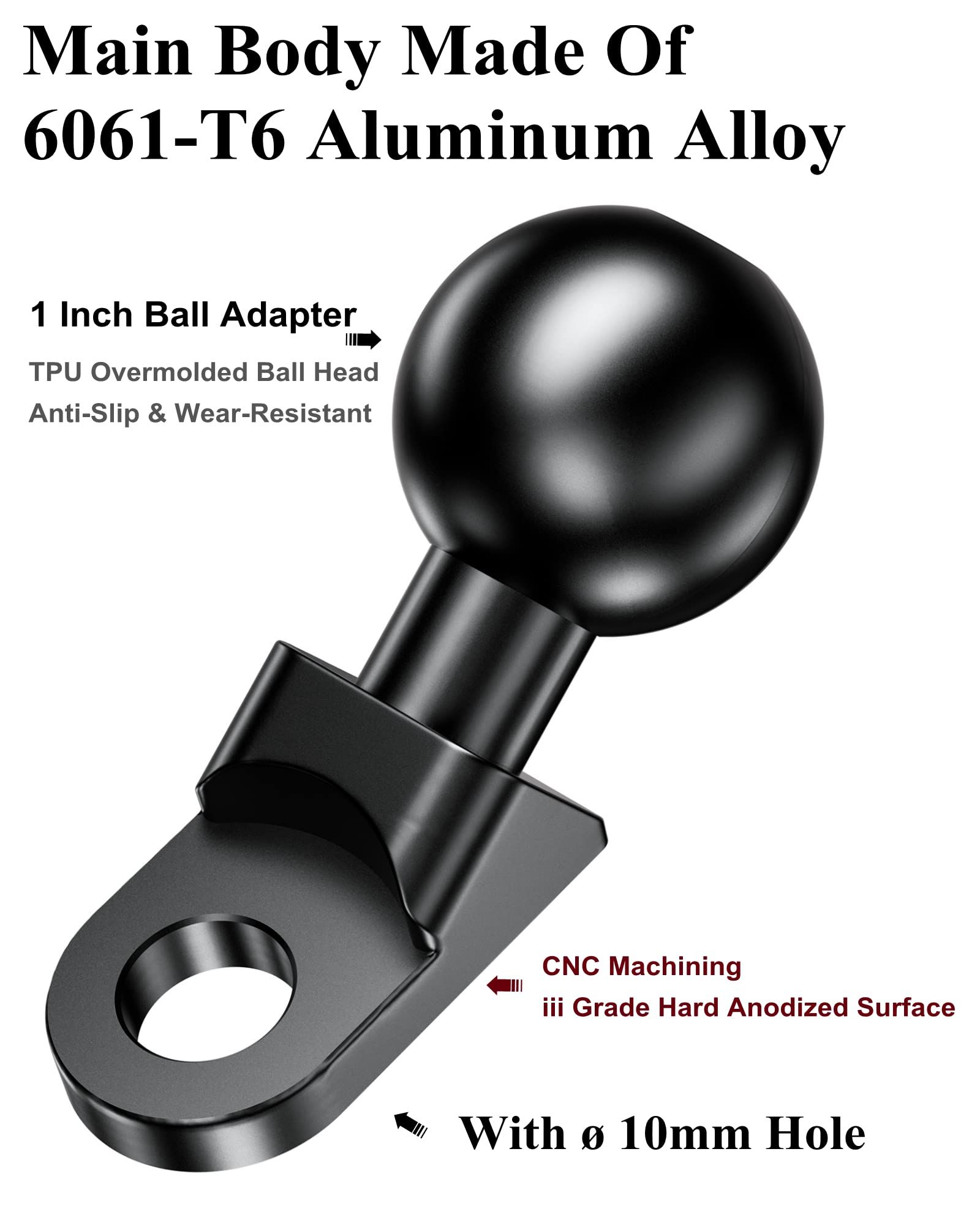 Brcovan 1'' Ball Mount Adapter Compatible With Ram Mounts B Size Double Socket Arm, Mounting Hole Diameter 10Mm, Angled Design