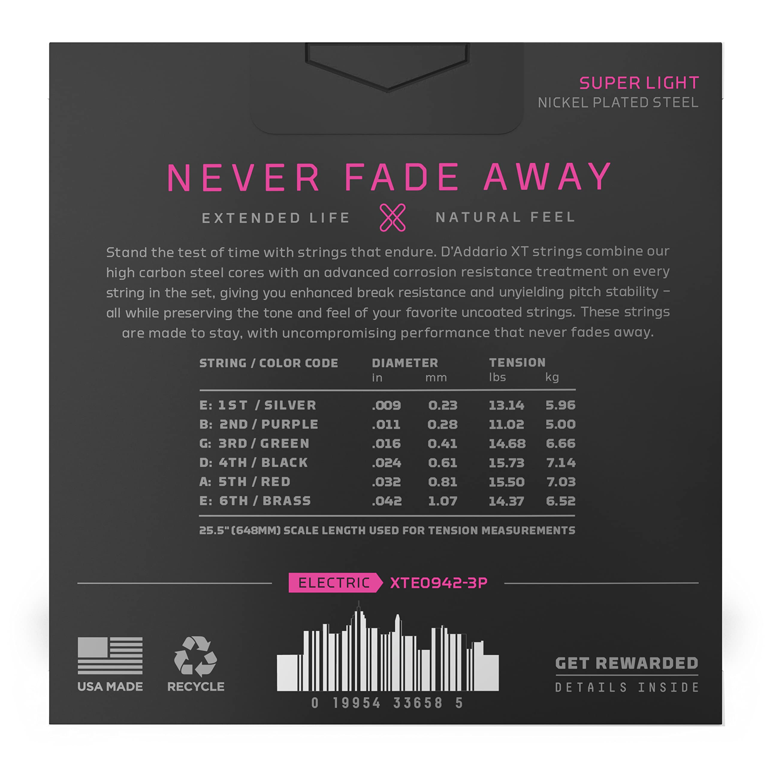 Daddario Guitar Strings   Xt Nickel Coated Electric Guitar Strings   Xte0942 3P   Extended String Life With Natural Tone & Feel