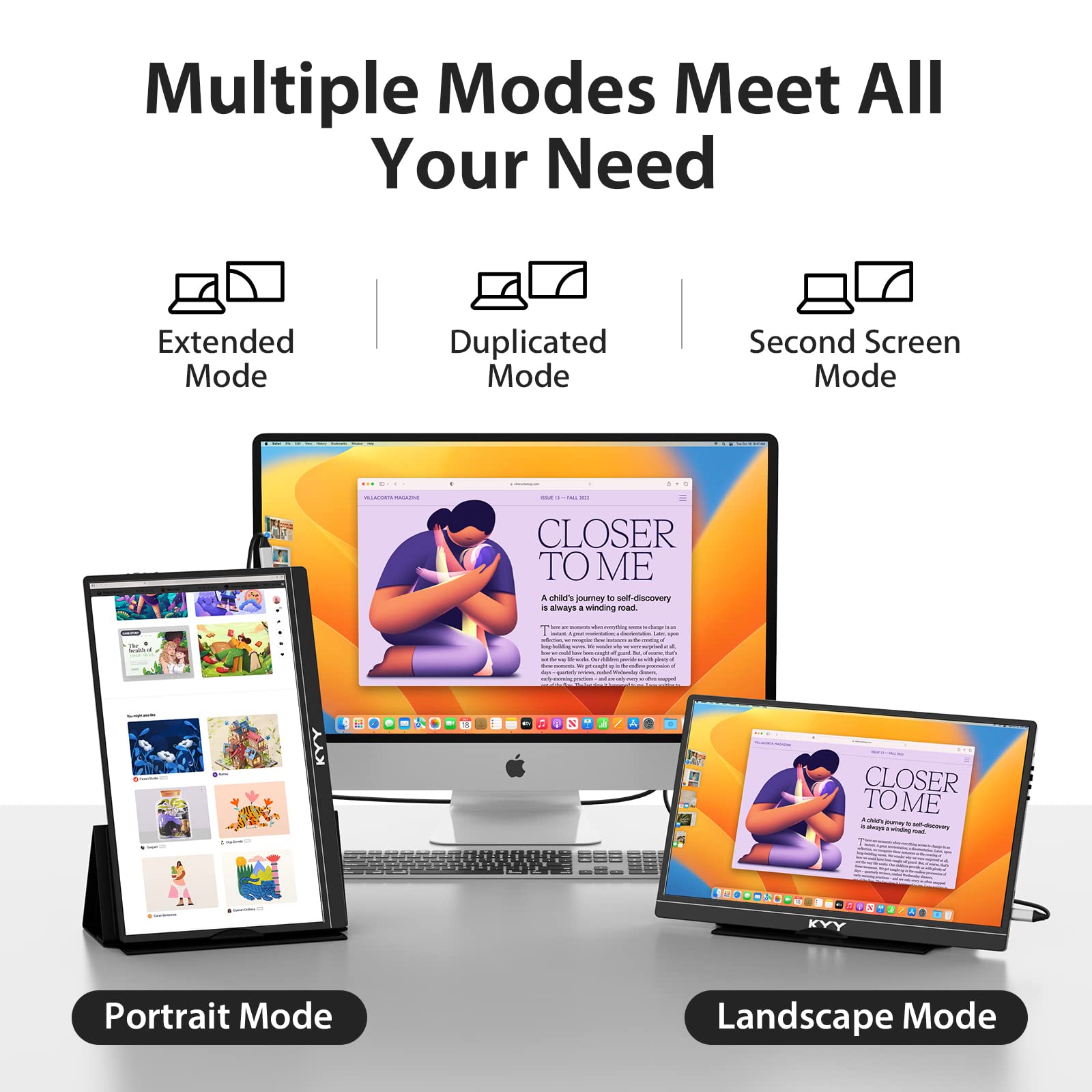 Kyy Portable Monitor Latest 15.6'' Fhd 1080P Usb C Hdmi Laptop Monitor W/Smart Cover Bag & Dual Speakers, External Hdr Computer