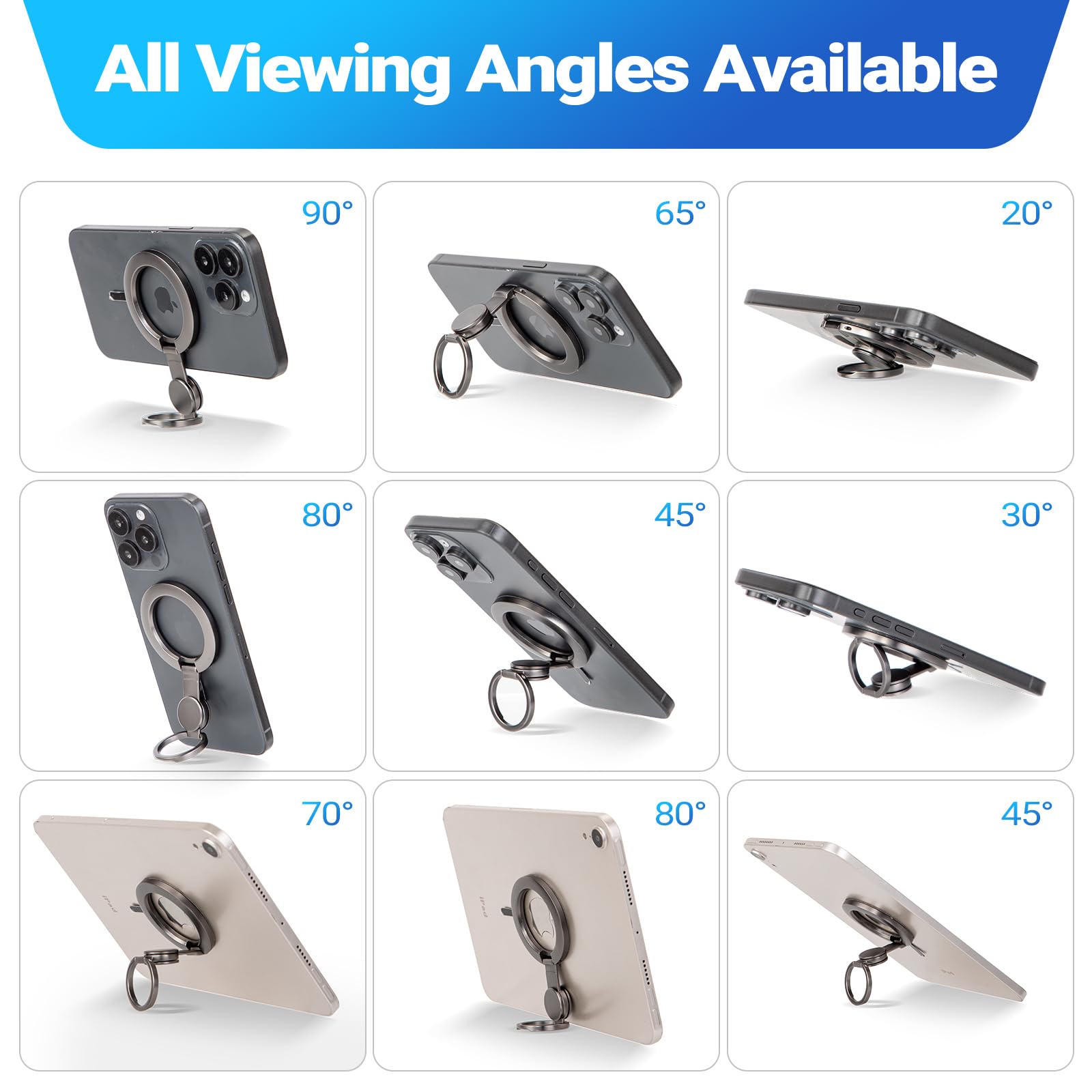 Cisid Magnetic Phone Ring Holder, Long Grip As Hook, Cell Phone Grip For Hand Finger Holder Kickstand Phone Stand For Desk Compa