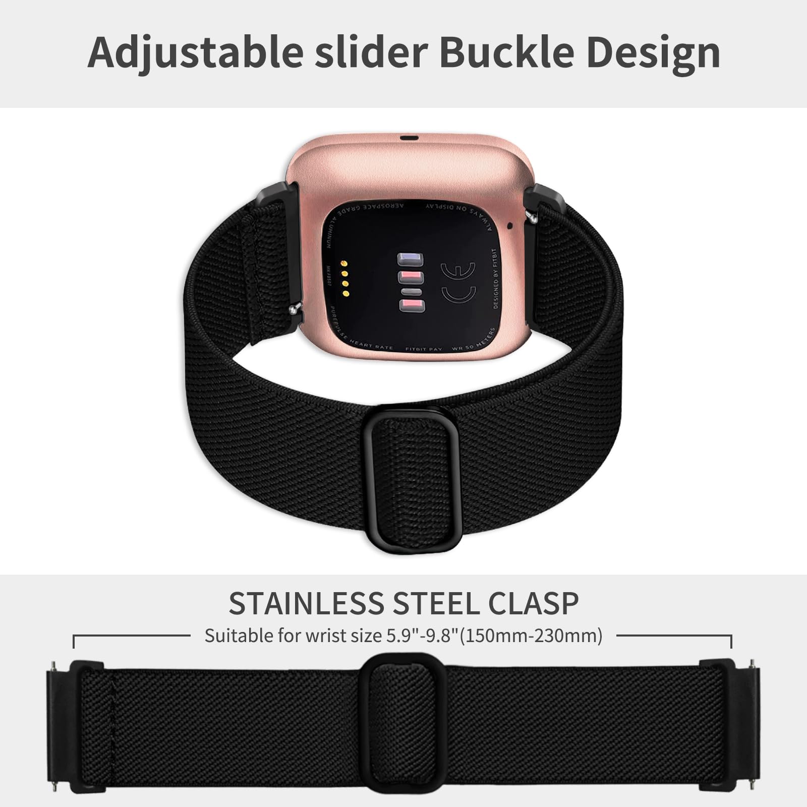 Zspoly 8 Pack Elastic Bands Compatible With Fitbit Versa 2/Lite/Se For Women Men, Adjustable Stretchy Nylon Braided Strap Solo L