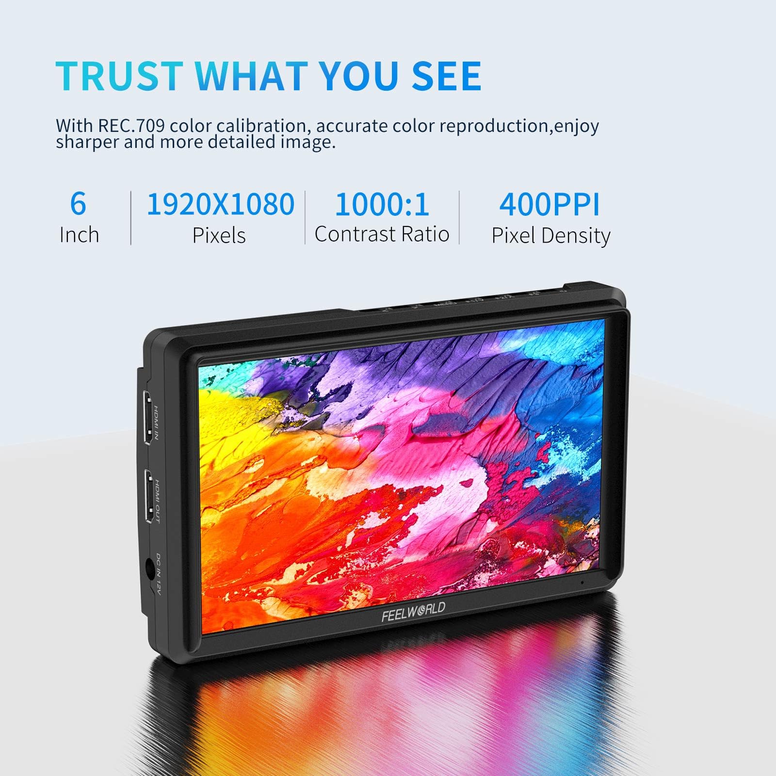 Feelworld Fw568 V3 6 Inch Dslr Camera Field Monitor With Waveform Luts Video Peaking Focus Assist 1920X1080 Ips With 4K Hdmi 8.4