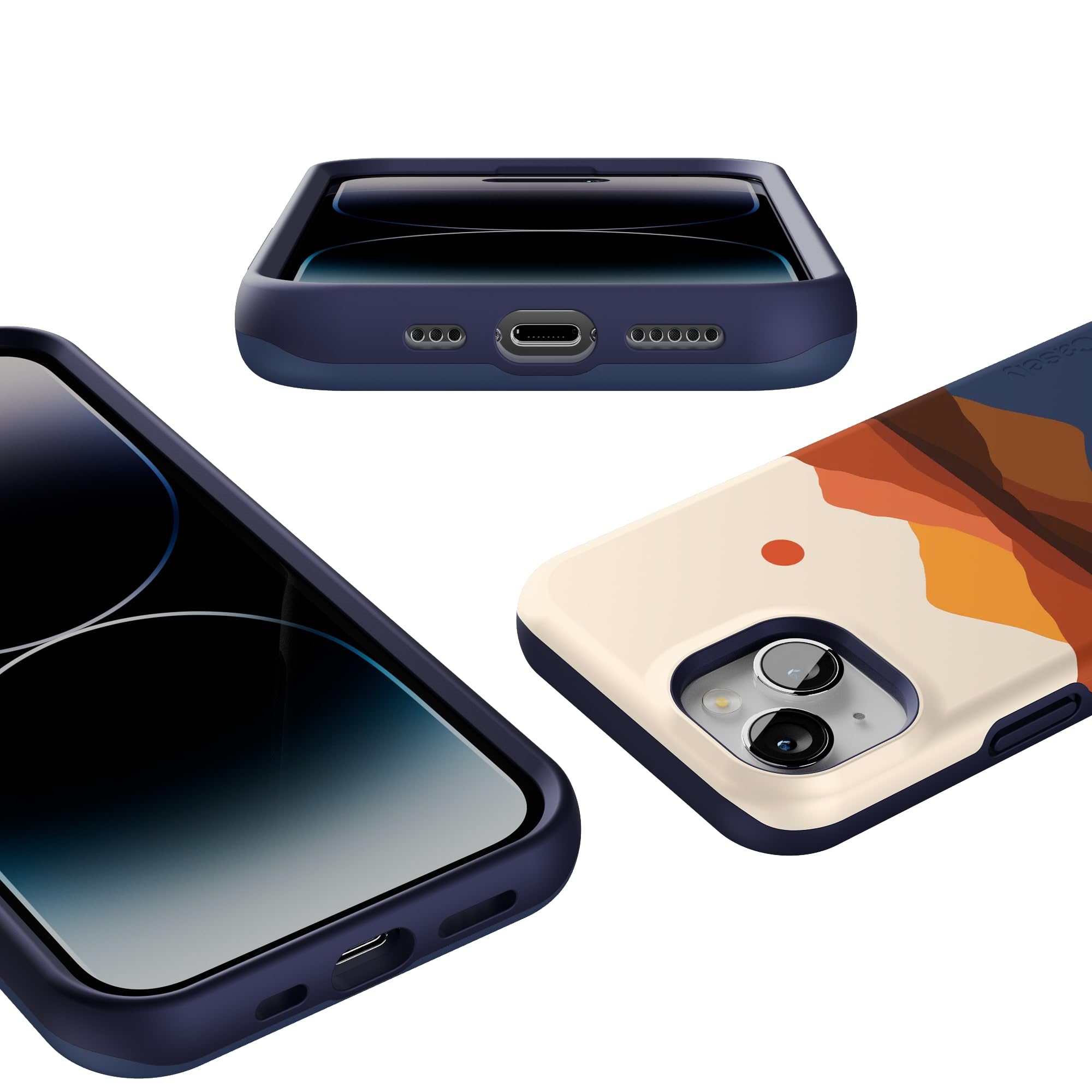 Casely Iphone 14 Case | Opposites Attract | Day & Night Colorblock Mountains | Compatible With Magsafe | Bold Protective Design