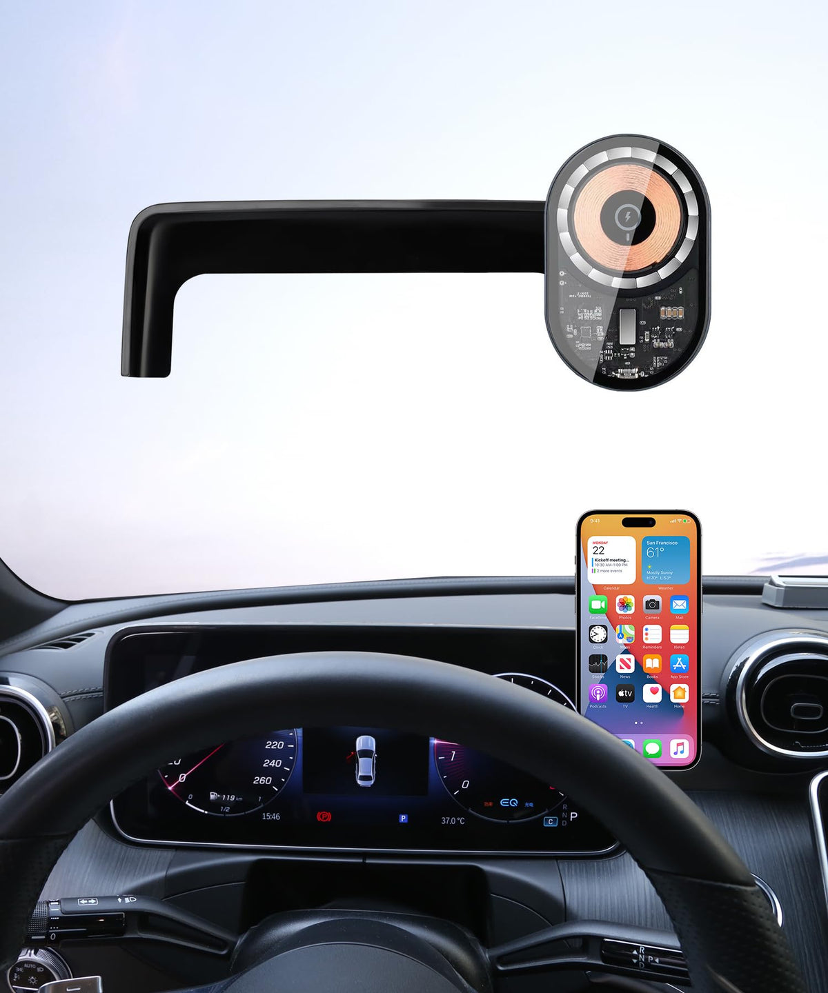 Masergogo Wireless Charging Car Phone Holder For Mercedes Benz Glc-Class 2023-2025/C-Class 2022-2025 Accessories 12.3 Inch Scree