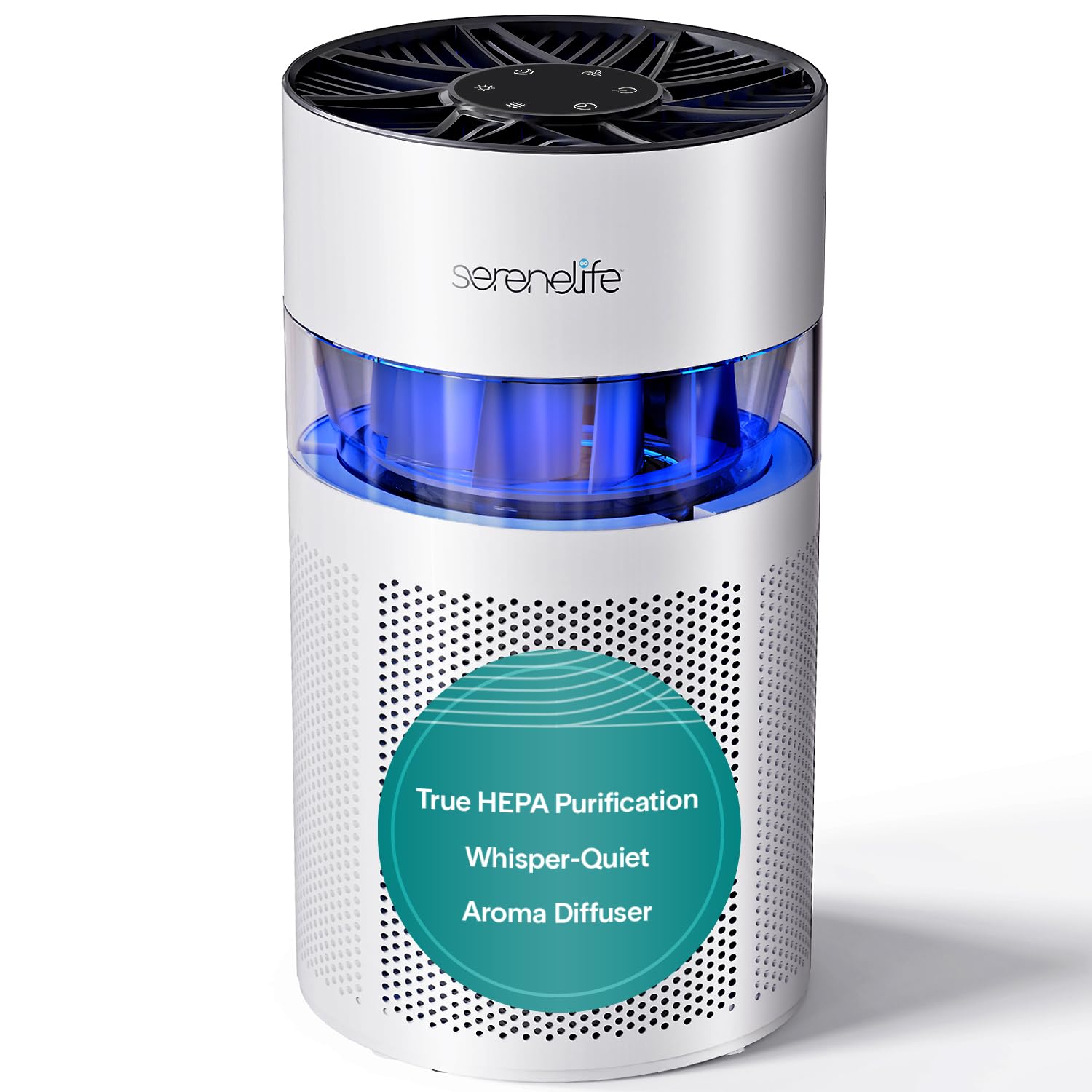 SereneLife Portable Air Purifier - Small Air Purifier with Aroma Box & Ambient Light, High Filtration Efficiency, 2-Speed, Timer
