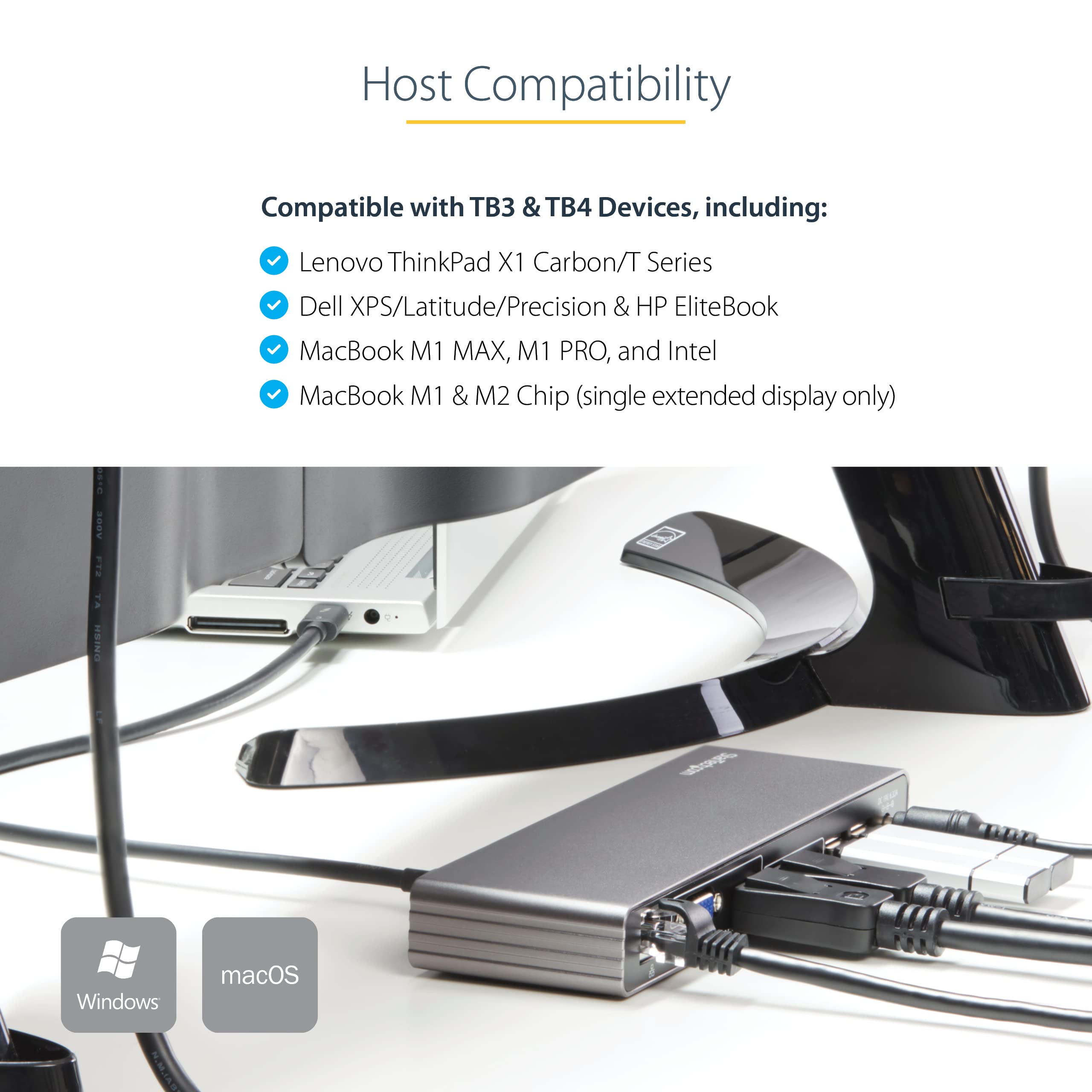 Startech.Com Thunderbolt 3 Dock   Dual 4K 60Hz Monitor Tb3 Laptop Docking Station With Displayport, Hdmi & 1080P Vga   85W Power