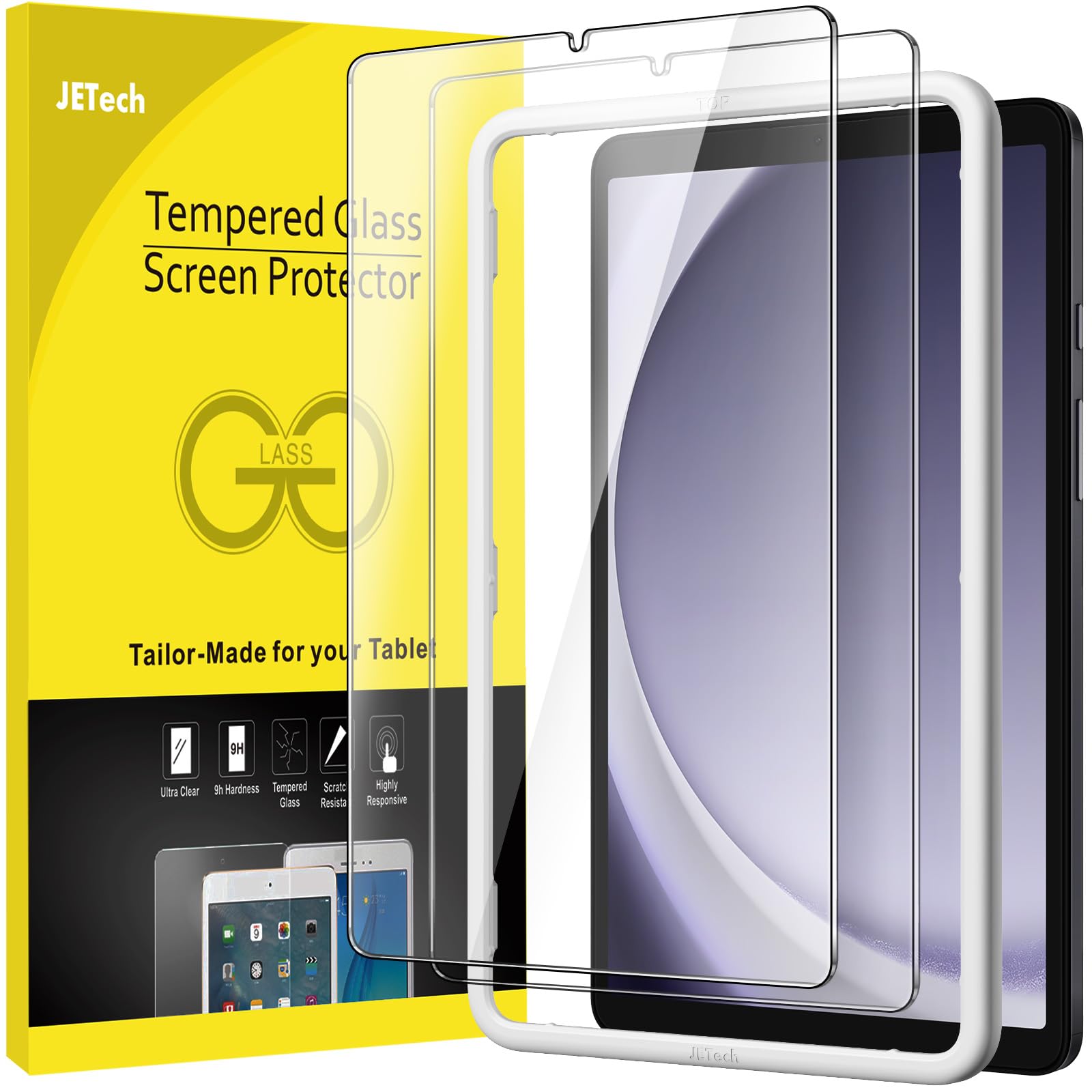 Jetech Screen Protector For Samsung Galaxy Tab A9 8.7 Inch 2023 With Easy Installation Frame, Tempered Glass Film, Hd Clear, 2 P