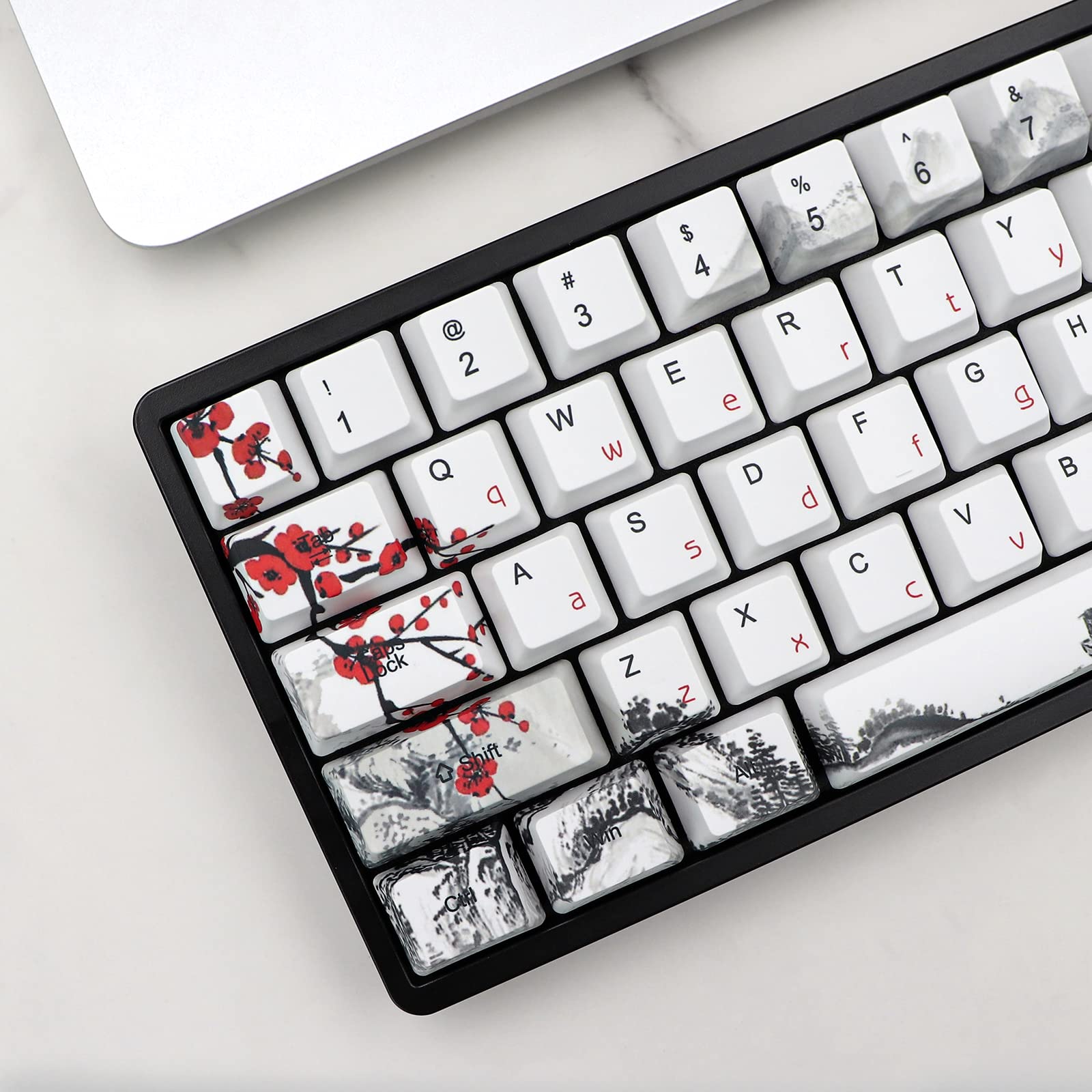 Jsjt Custom Keycap Keycaps 65 Percent, Plum Blossom Keycaps Pbt Oem Profile Keycaps 68 Key Set With Keycap Puller Suitable For G
