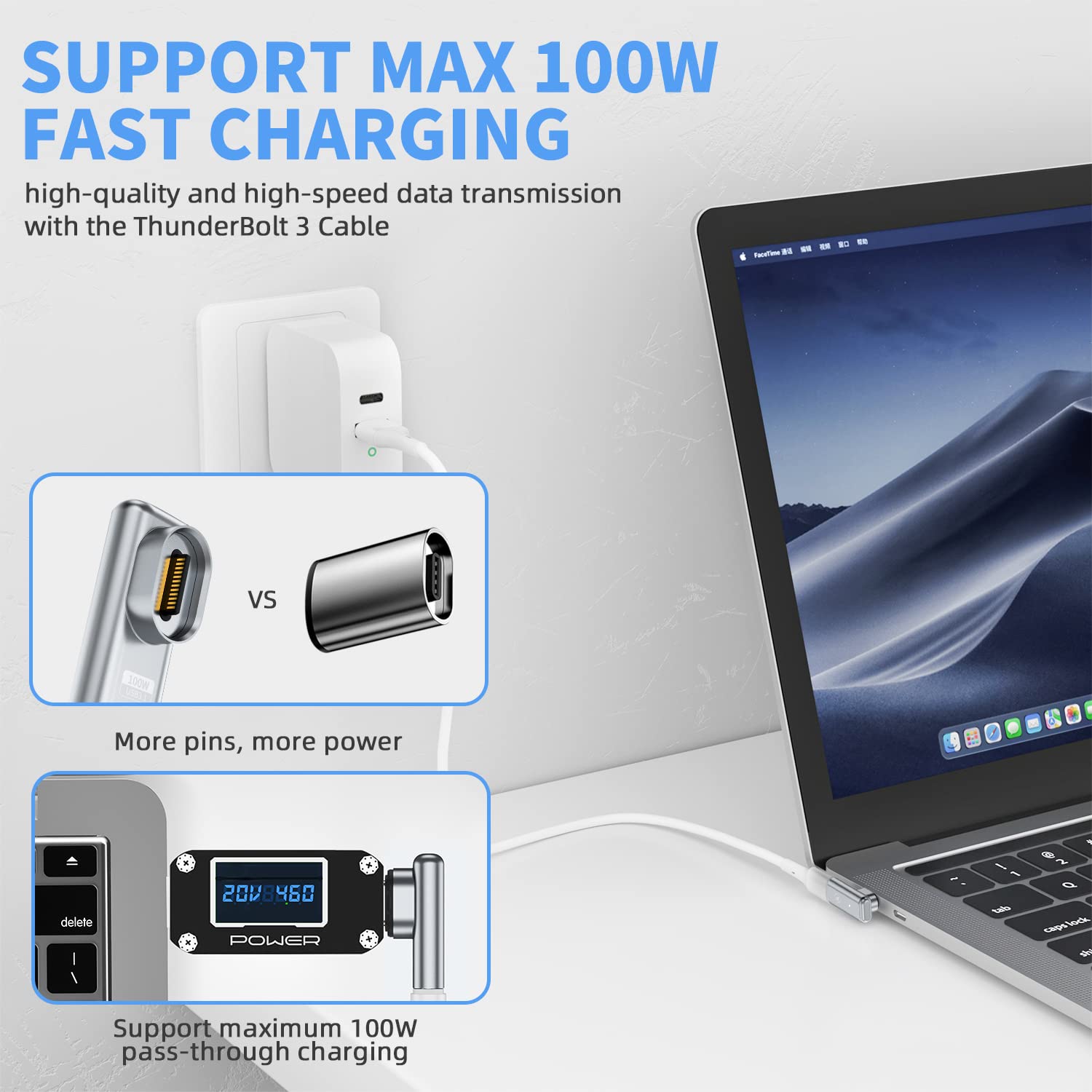 Usb C Magnetic Adapter, (2 Pack) 24Pins Magnetic Usb C Adapter With Pd 100W Charge Usb3.1 40Gbps Data Transfer 4K 60Hz Video Compatible For Thunderbolt 3/4 Macbook Pro/Air And More Type C Devices