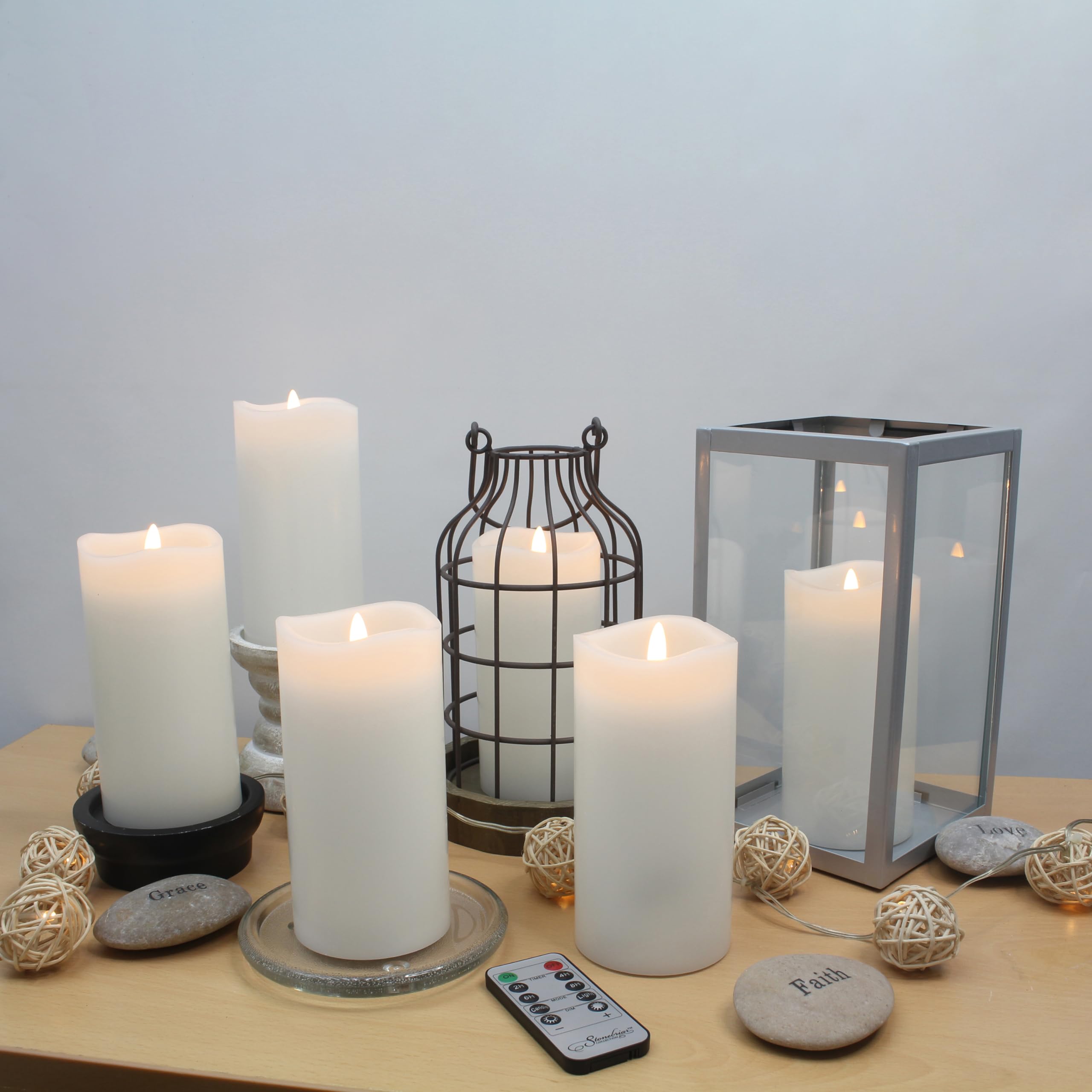 Stonebriar 6 Count White Real Wax 3X6 Flameless Led Pillar Candles With Remote And Timer