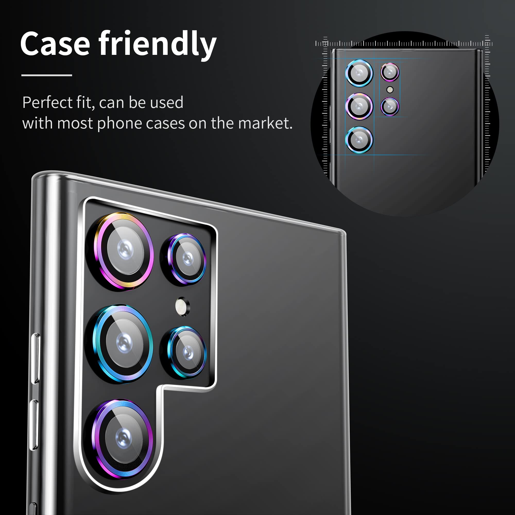 Hoerrye For Samsung Galaxy S22 Ultra Camera Lens Protector, Case Friendly, 9H Tempered Glass Anti Scratch, Space Titanium Milita