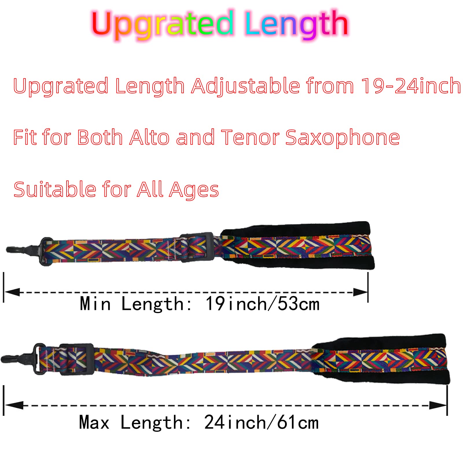 Xinlinke Saxophone Neck Strap Soft Padded Rainbow Braided Pattern For Alto Baritone Soprano Sax