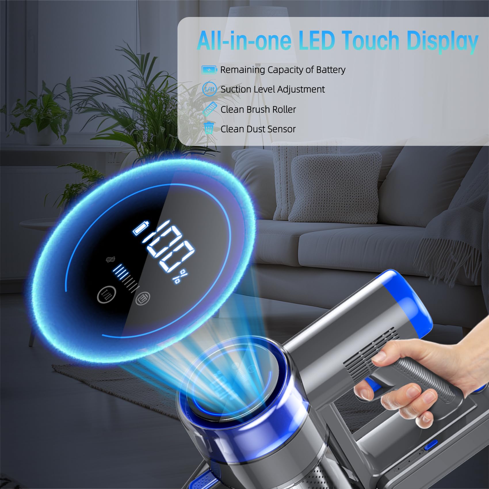 Cordless Vacuum Cleaner, 33Kpa/400W Rechargeable Stick Vacuum Cleaner With 45 Mins Runtime, 6 In 1 Lightweight Portable Handheld