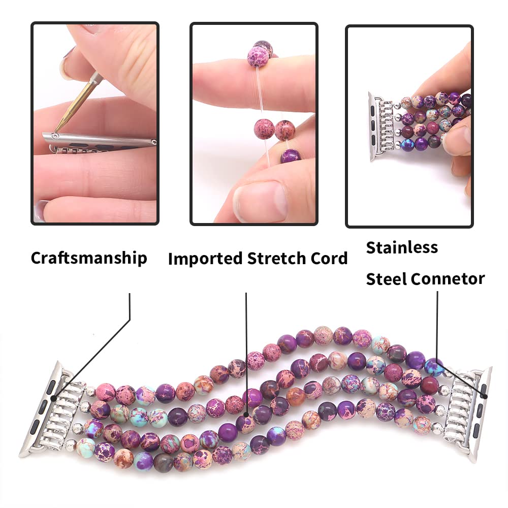 Kai Top Beaded Bracelet Compatible With Watch Band 38Mm/40Mm/41Mm For Women Girls, Galaxy Sea Sediment Jasper Beaded Elastic Rep