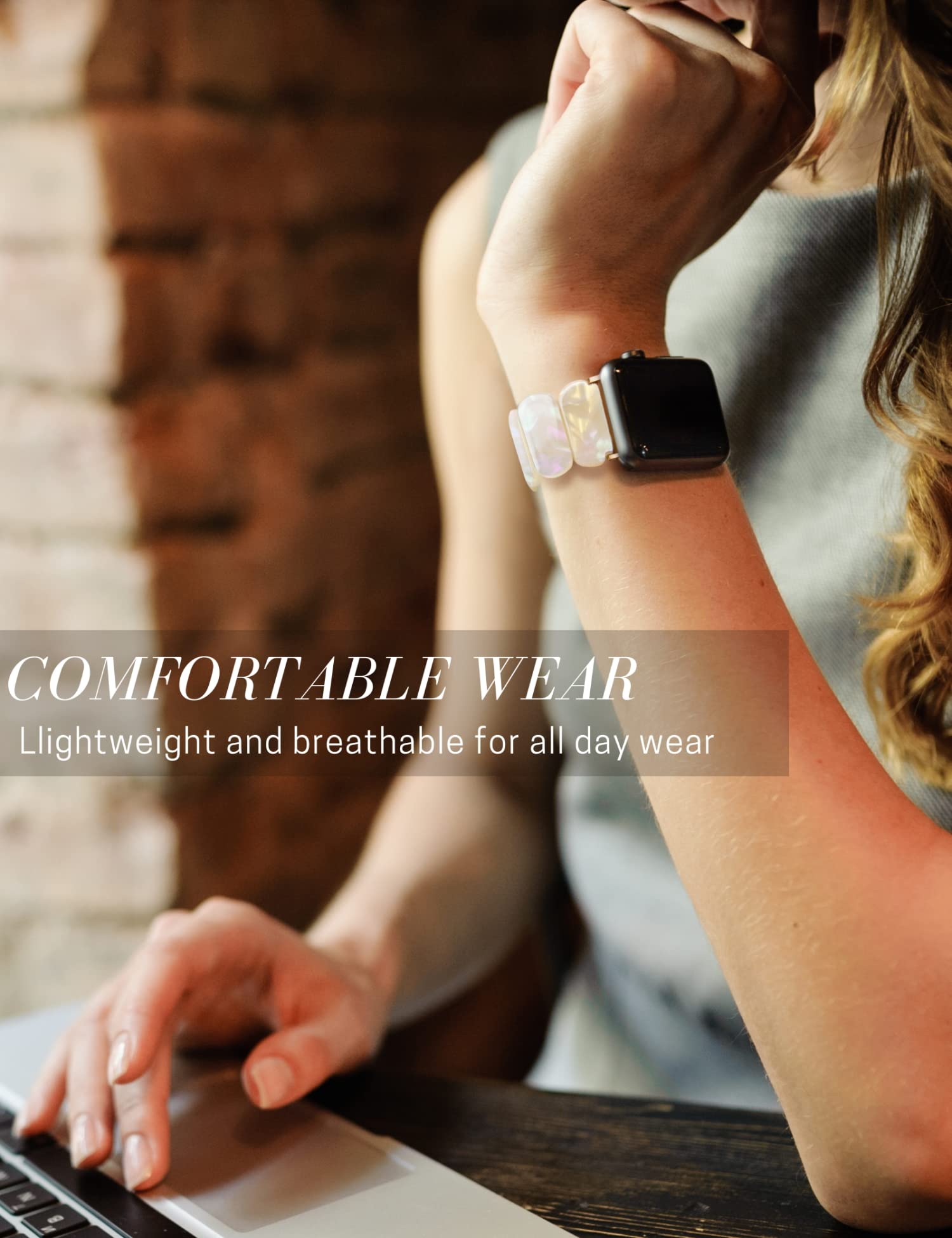 Heesch White Watch Band Compitable With Apple Watch Series Se 7,6,5,4 Band For Women Stretchy Resin Fashion Watch Bracelet Strap