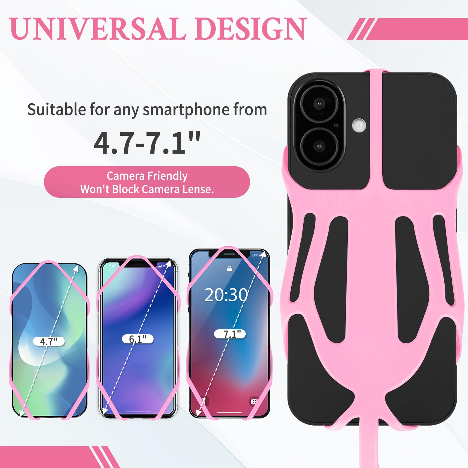 Hotemia Silicone Phone Lanyard Holder With Carabiner, Universal Phone Strap,Anti-Theft Phone Case With Retractable Tether (Pink)