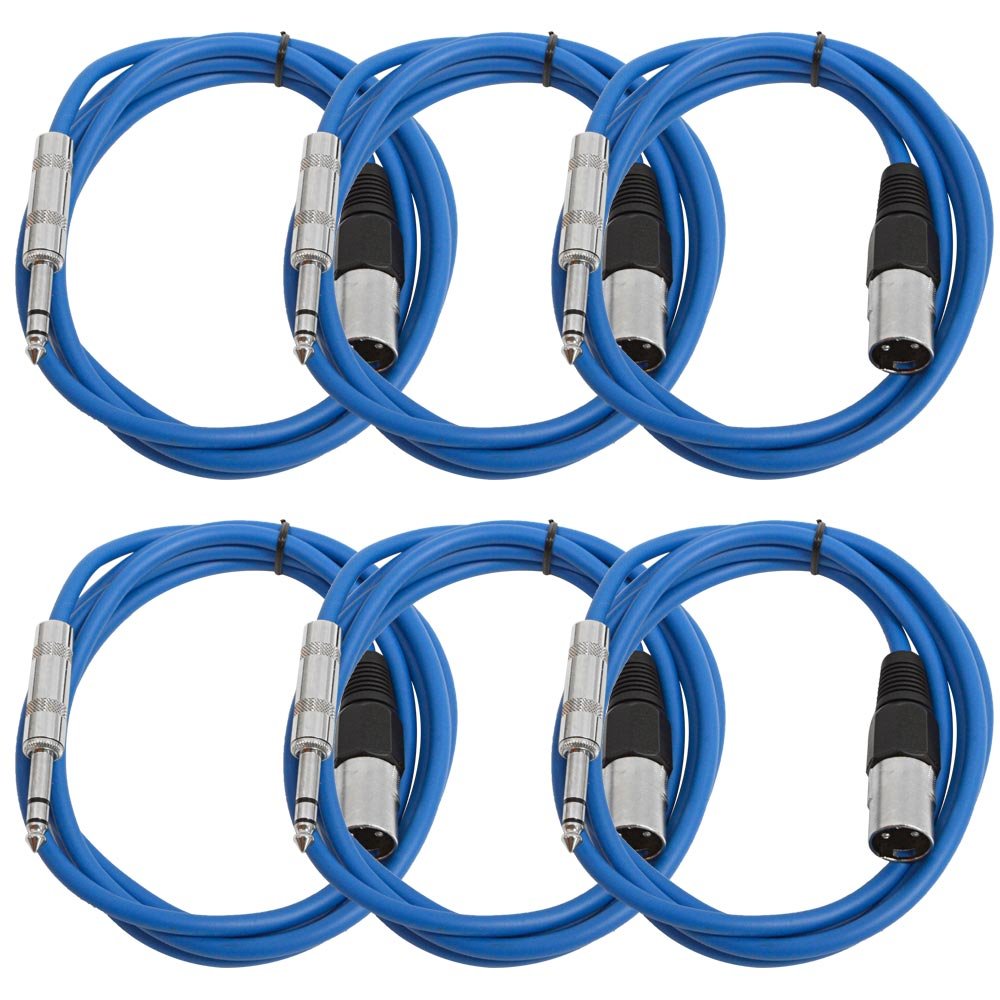 Seismic Audio - Satrxl-M6-6 Pack Of Blue 6' Xlr Male To 1/4'' Trs Patch Cables