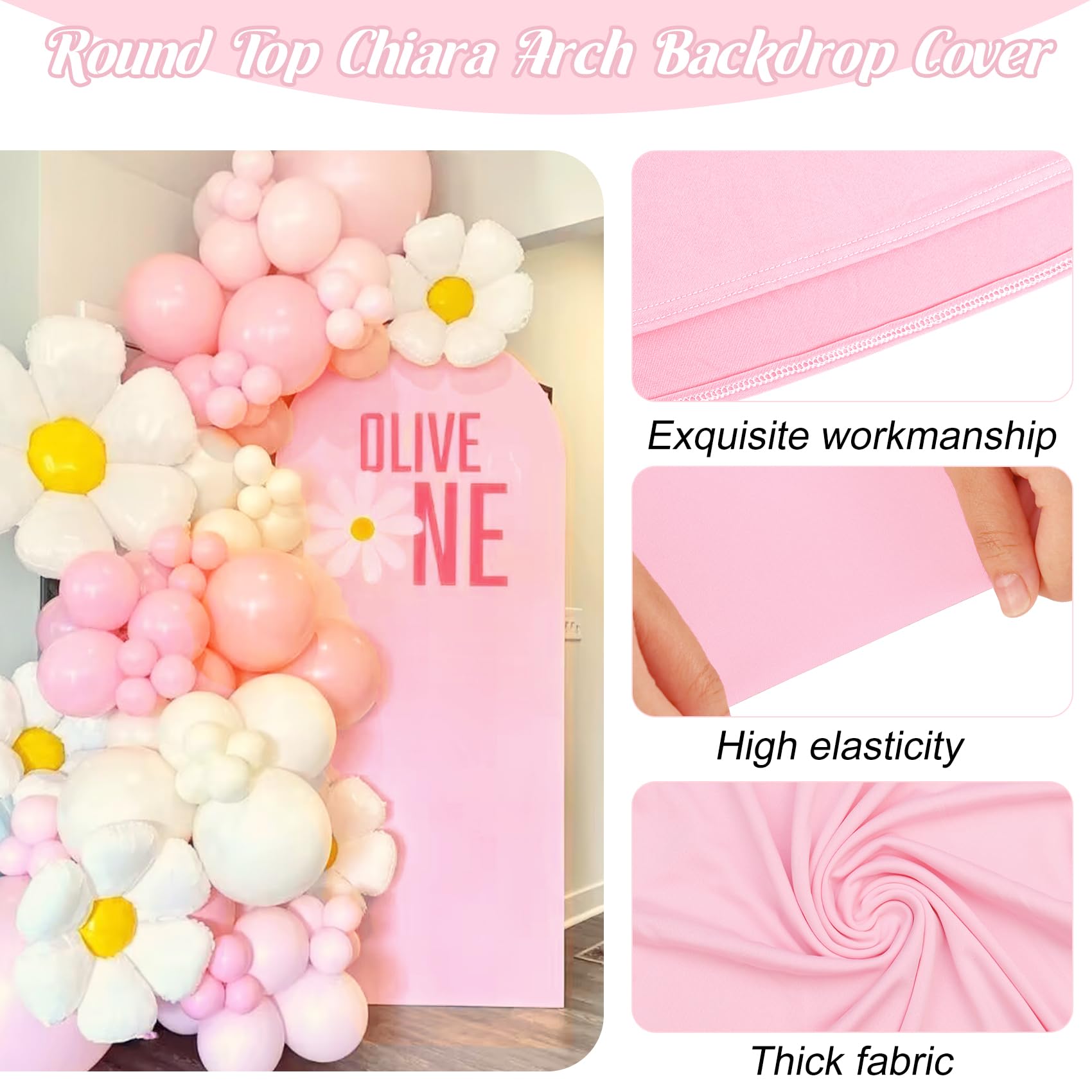 Fivenl Spandex Fitted Wedding Arch Cover 6Ft Pink Arch Backdrop Cover, Round Top Chiara Backdrop Stand Covers For Wedding Birthd