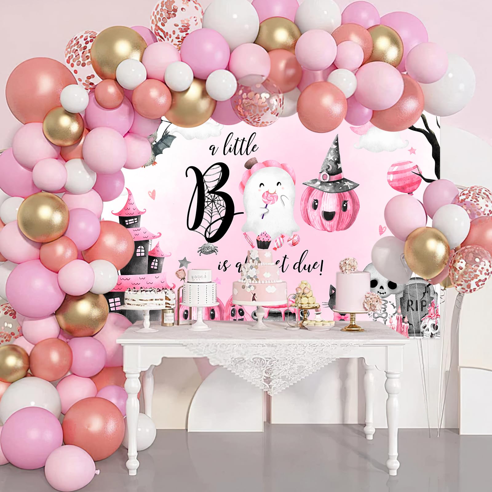 Avezano Pink Halloween Baby Shower Backdrop For Girl A Little Boo Is Almost Due Baby Shower Party Decorations Spooky Ghost Littl