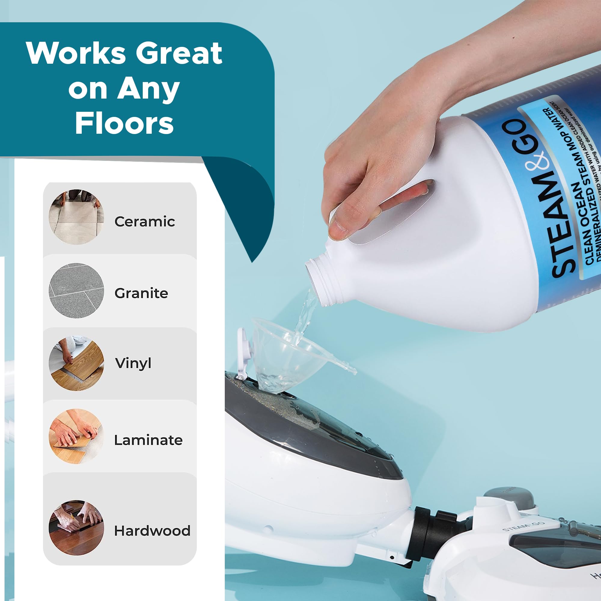 Steam And Go Demineralized Water   Clean Ocean Scent   Cleaning Solution For Steam Mop, Floor Cleaner Solution, & More   Ready T