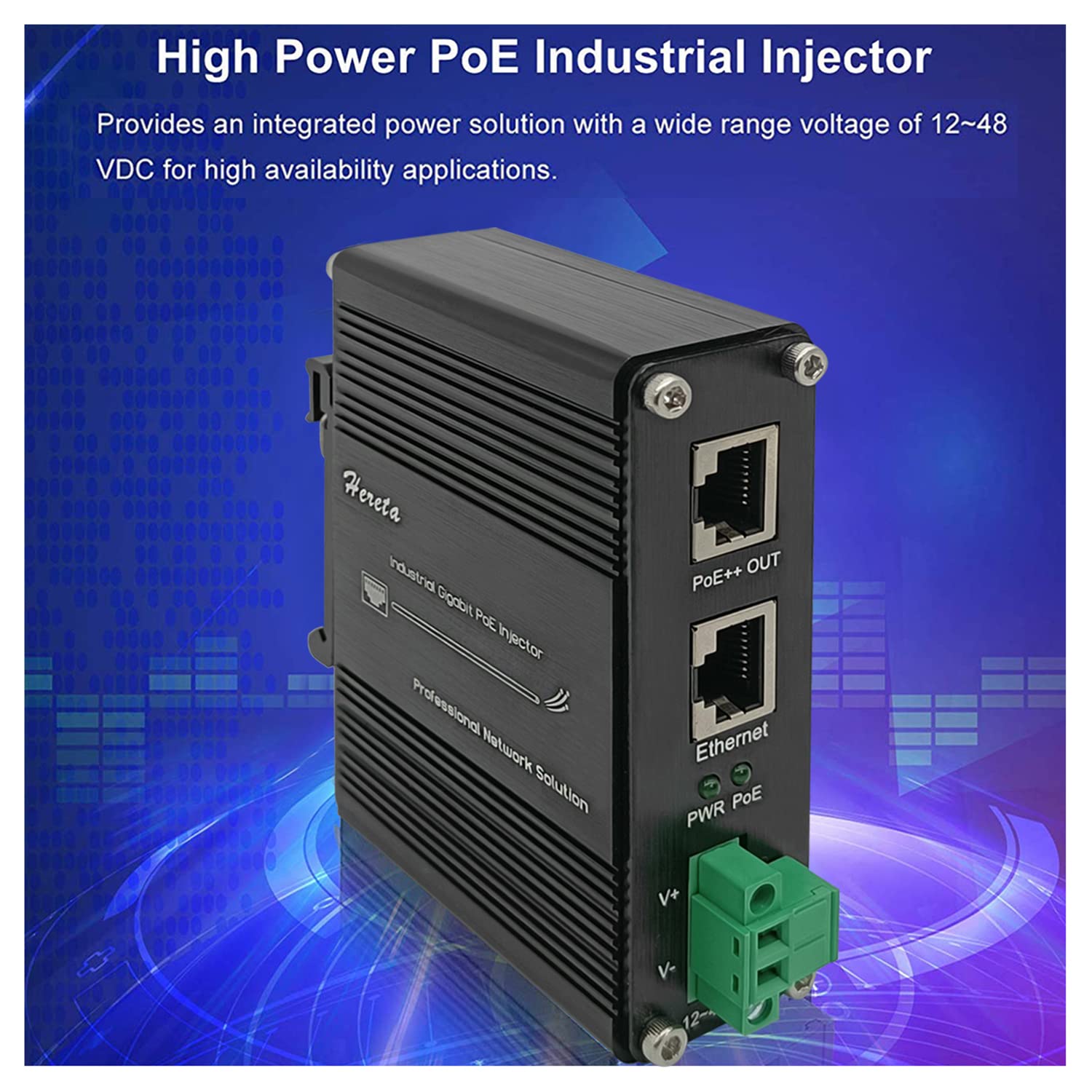 Hardened Industrial Gigabit Poe++ Injector 12 48Vdc Input With Din Rail And Wall Mount Connecting The Ieee 802.3 At Poe Device (