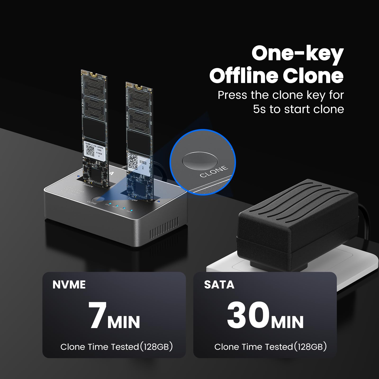 M.2 Nvme/Sata Duplicator, Dual Bay Offline Clone M.2 Nvme/Sata Ssd Cloner,Usb3.2 Gen2*2 20Gbps M.2 Cloner For Ssd Size 2230/2242