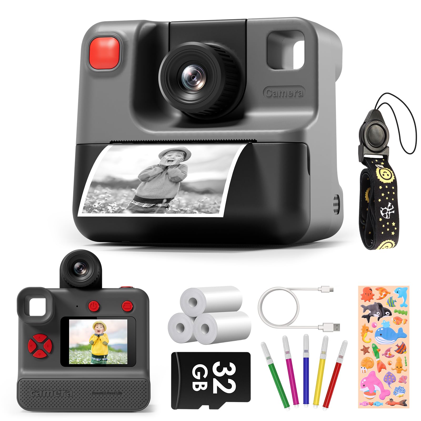 Letshaha Kids Camera Instant Print, Christmas Birthday Gifts For Toddle Girls Boys Age 3 12, 24Mp & 1080P Selfie Digital Camera 
