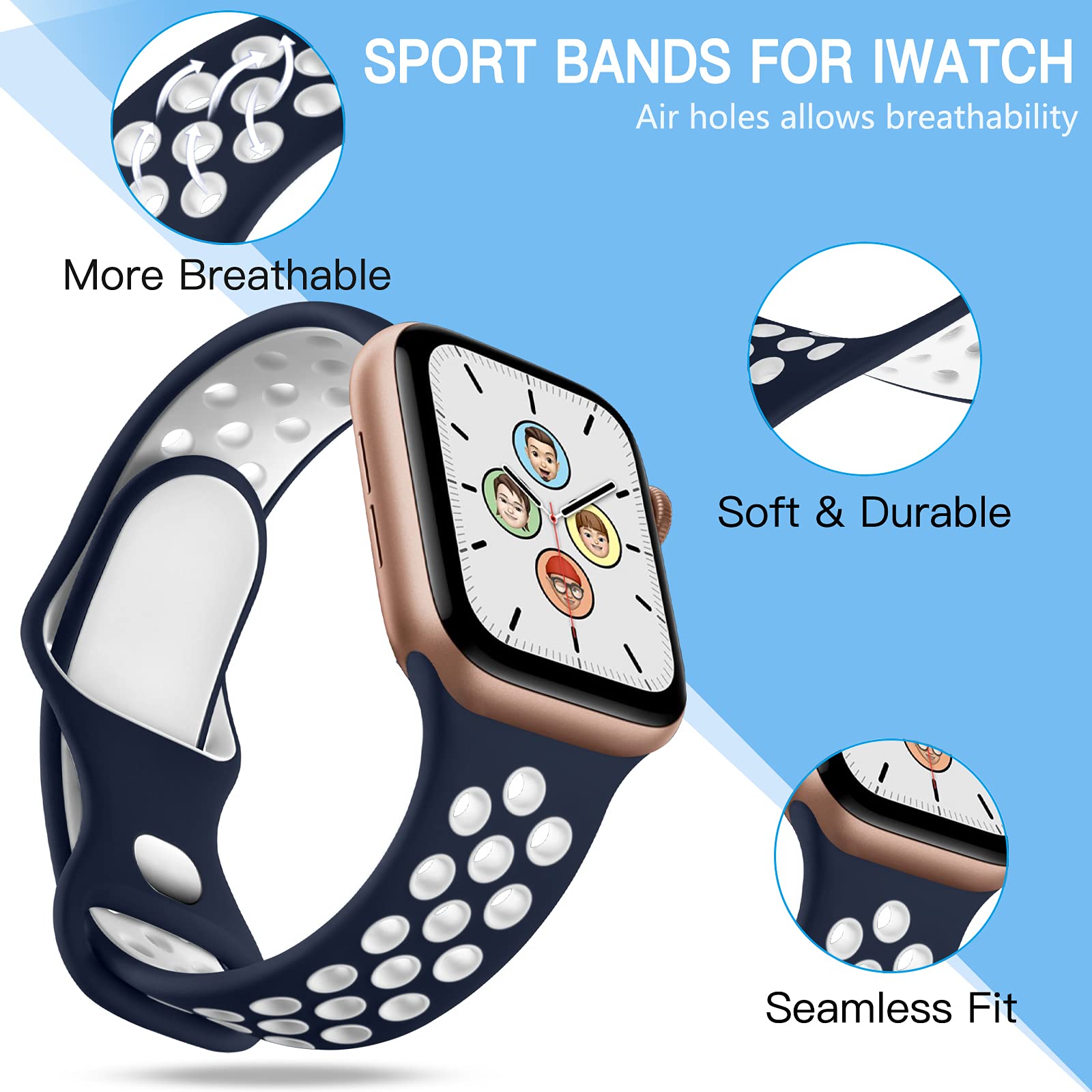 Adorve Compatible With Apple Watch Band 45Mm 44Mm 42Mm Se Iwatch Ultra Series 8 7 6 5 4 3 2 1 For Women Men, Breathable Sport Si