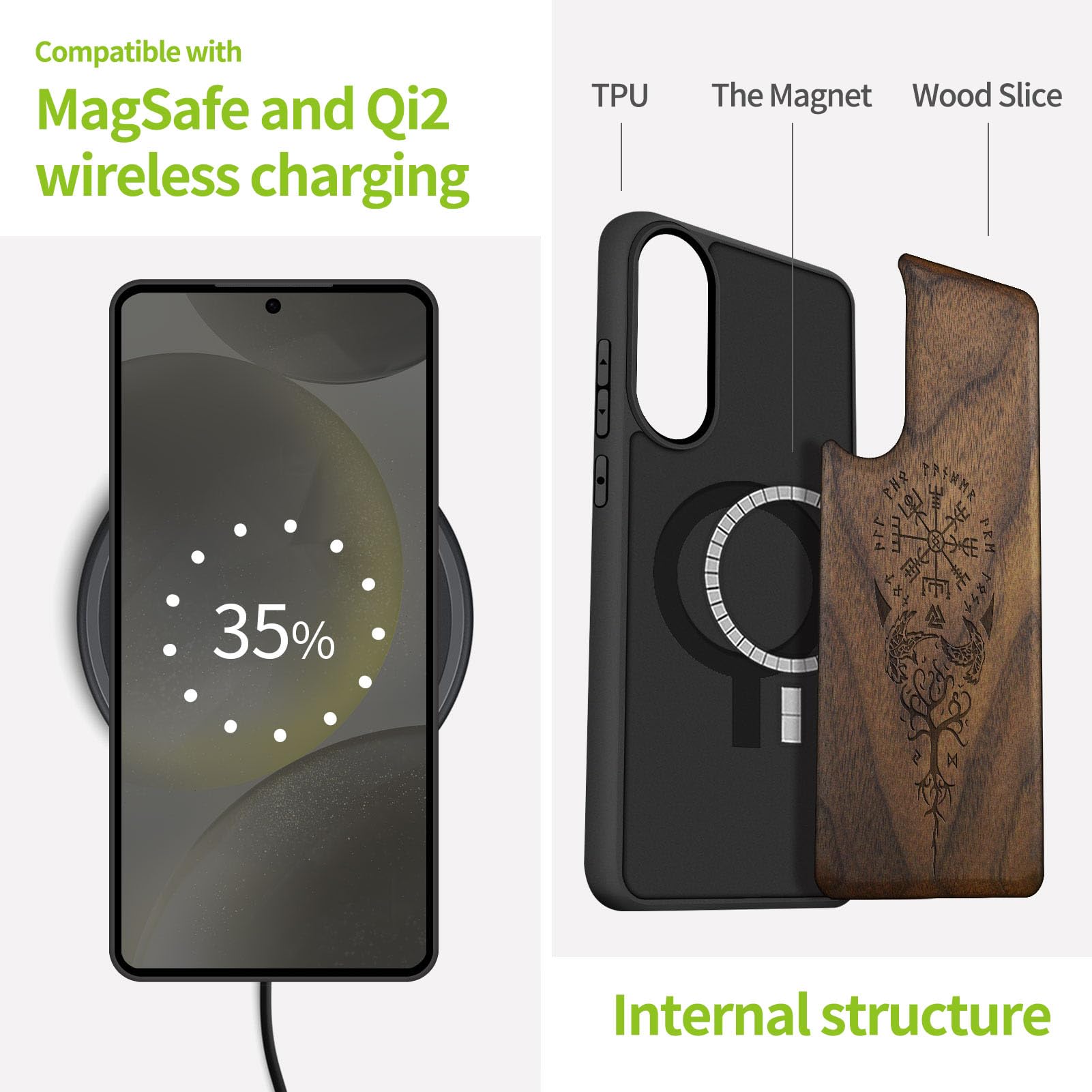 Carveit Magnetic Wooden Case For Samsung Galaxy S25 Edge Case 2025, Tpu Shockproof Cover & Wood Artisan Engraved, Compatible Wit