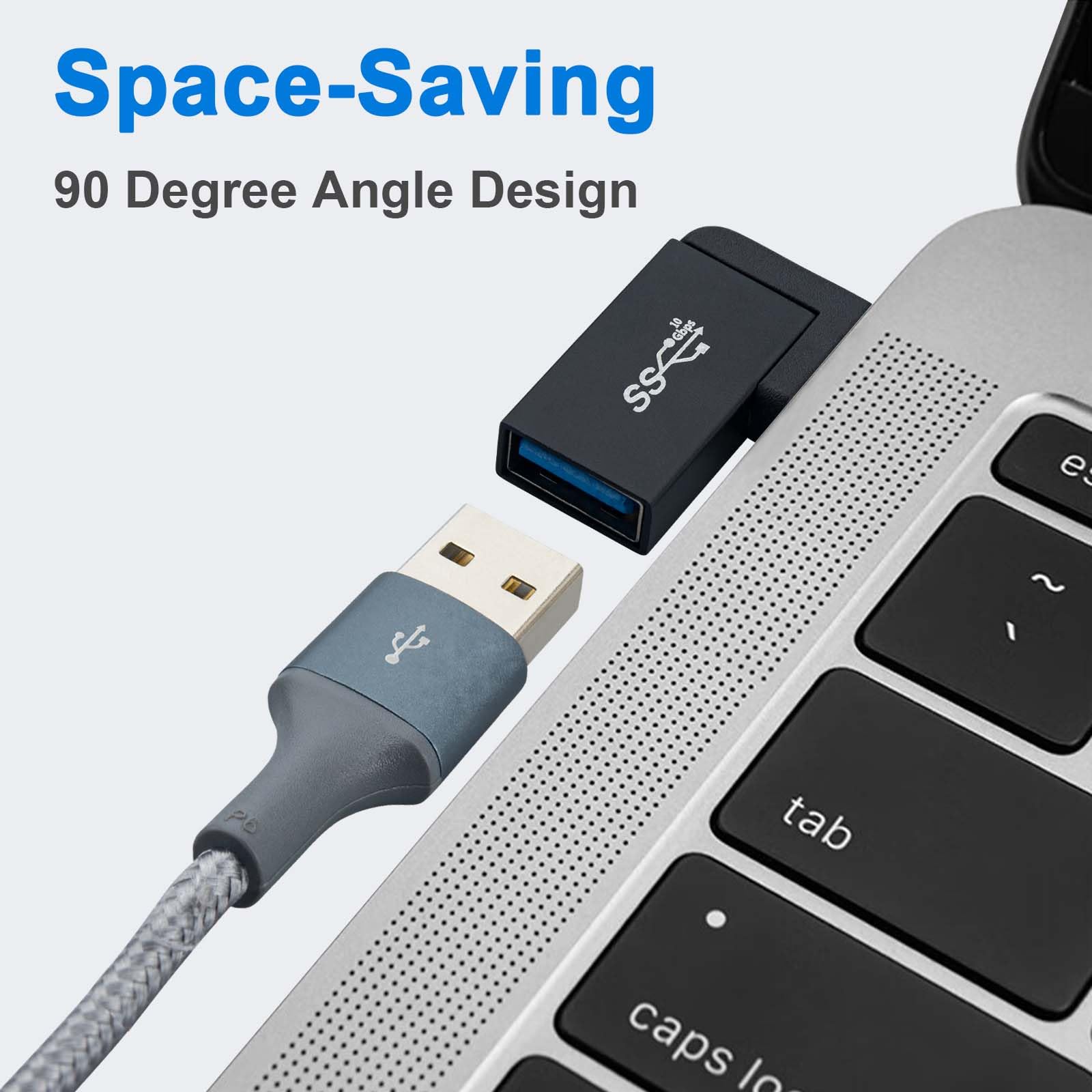 Leehitech Usb 3.0 90 Degree Left Right Angle Usb A Male To Female Adapter Extender Connector, Usb Extension Adapter 2 Pcs For La
