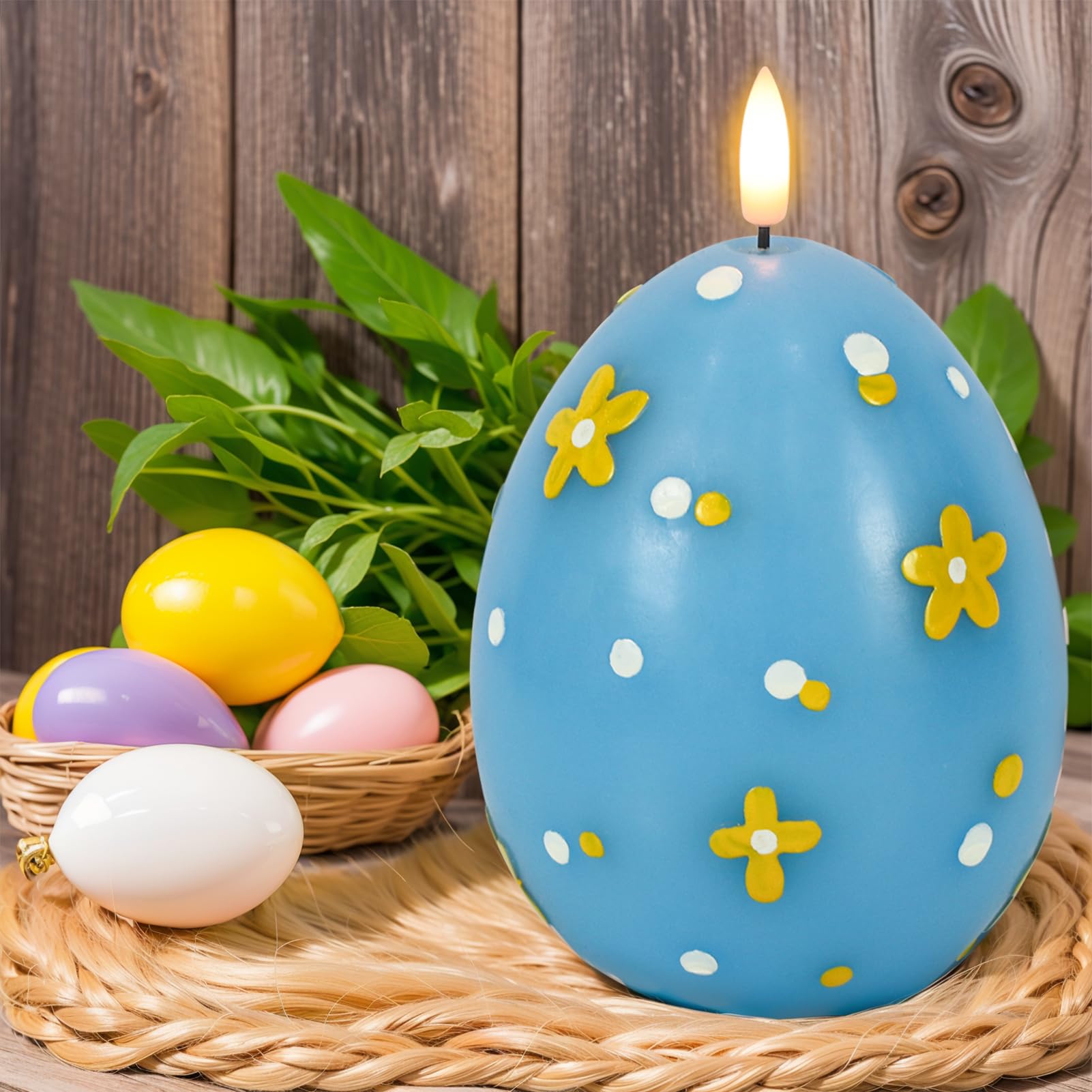 Wondise Easter Egg Flameless Flickering Candles With 6Hrs Timer, Battery Operated Real Wax Easter Egg Shaped Led Candles For Eas