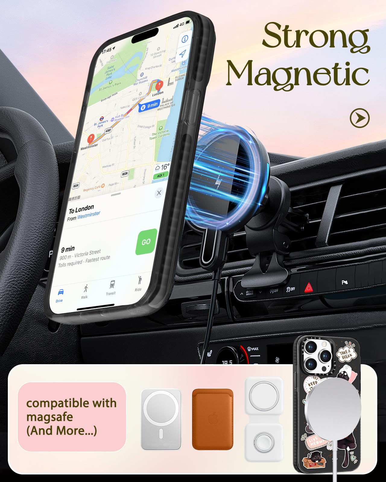 Lotadilo For Iphone 13 Pro Case For Women Girls - Cute Design Compatible With Magsafe Magnetic Ring Holder Stand Black Cat Aesth