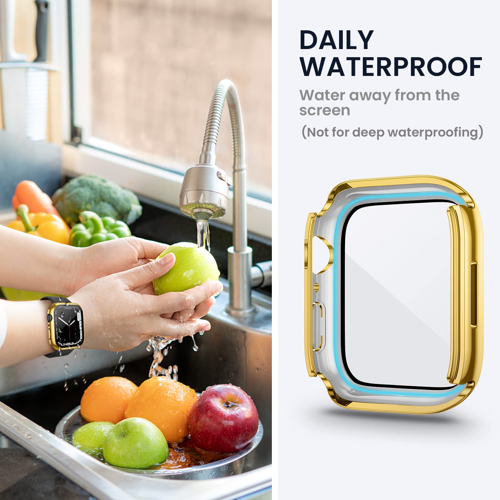 Tensea (2 In 1) For Waterproof Apple Watch Screen Protector Case Series 9 8 7 41Mm Accessories, Iwatch Protective Pc Face Cover