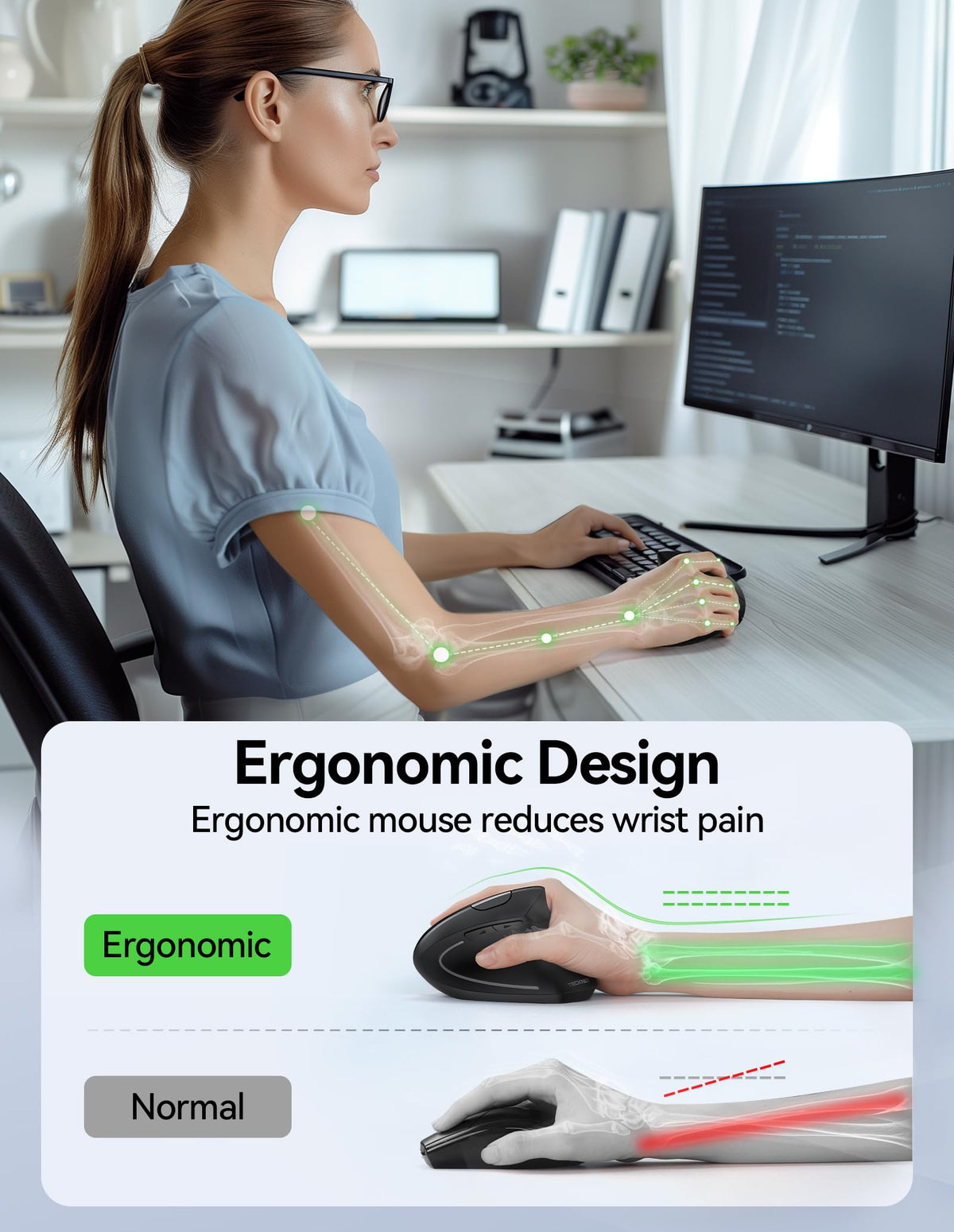 Tecknet Mouse Size Tecknet Ergonomic Mouse, Rechargeable Vertical Ergo Mouse Wireless 800 ...