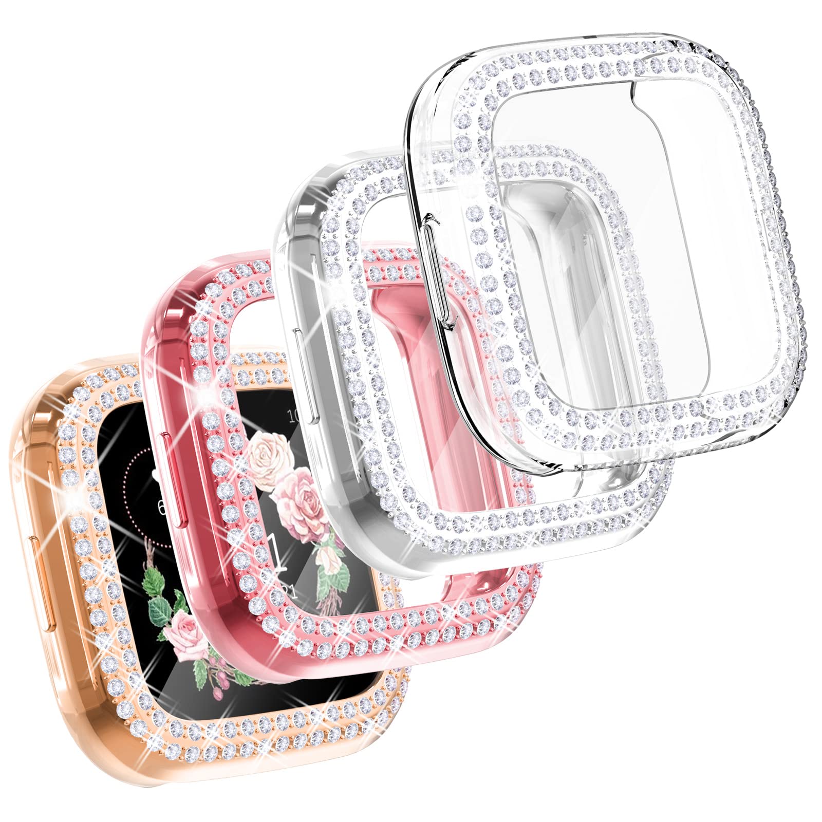 Chanchy 4 Pack Compatible With Fitbit Versa 2 Screen Protector Case, Soft Tpu Full Protective Case Cover Bumper Bling Crystal Di