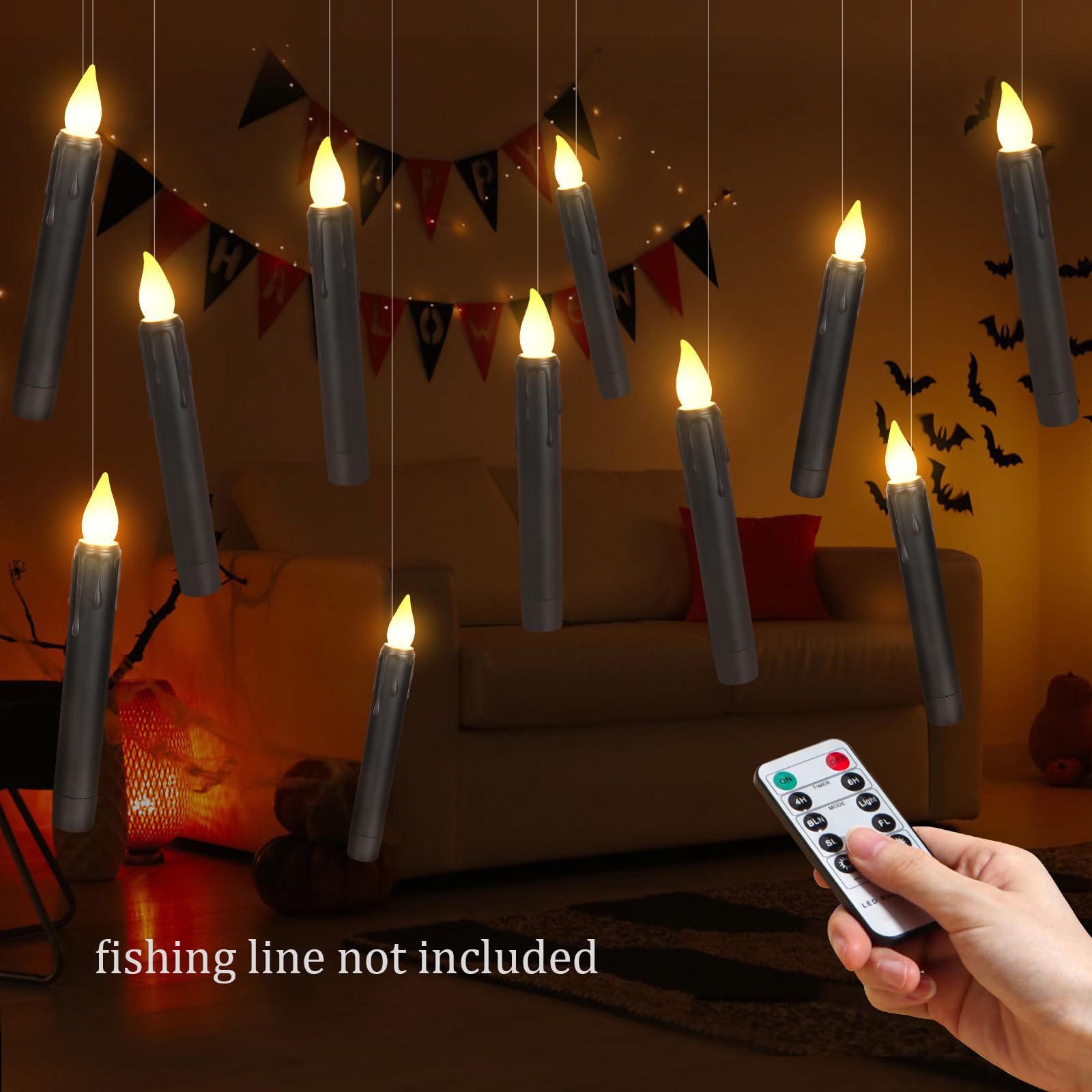 Daord 12 Pcs Halloween Led Taper Candle Battery Operated Window Candles Flameless Candlesticks Warm White Light With Remote Cont